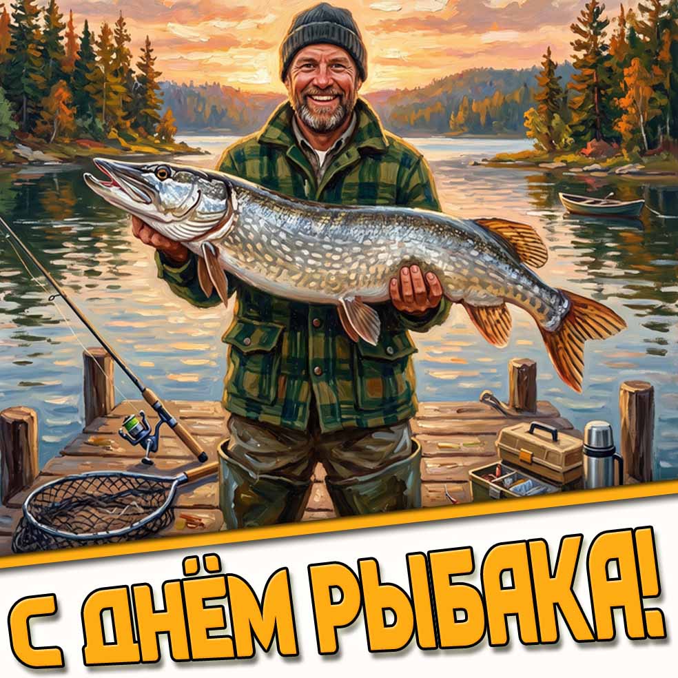 С днём рыбака! - открытка с щукой
