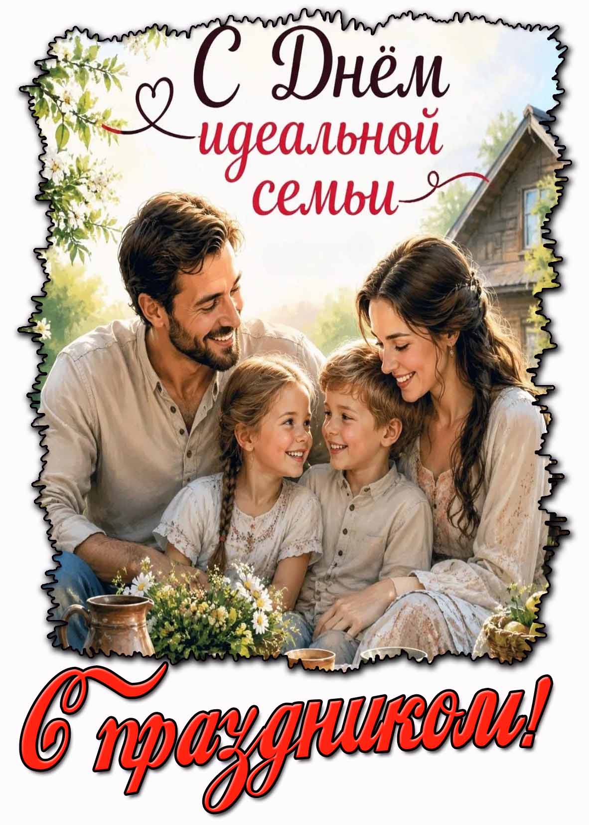 Открытка "С днём счастливой семьи! С праздником!"