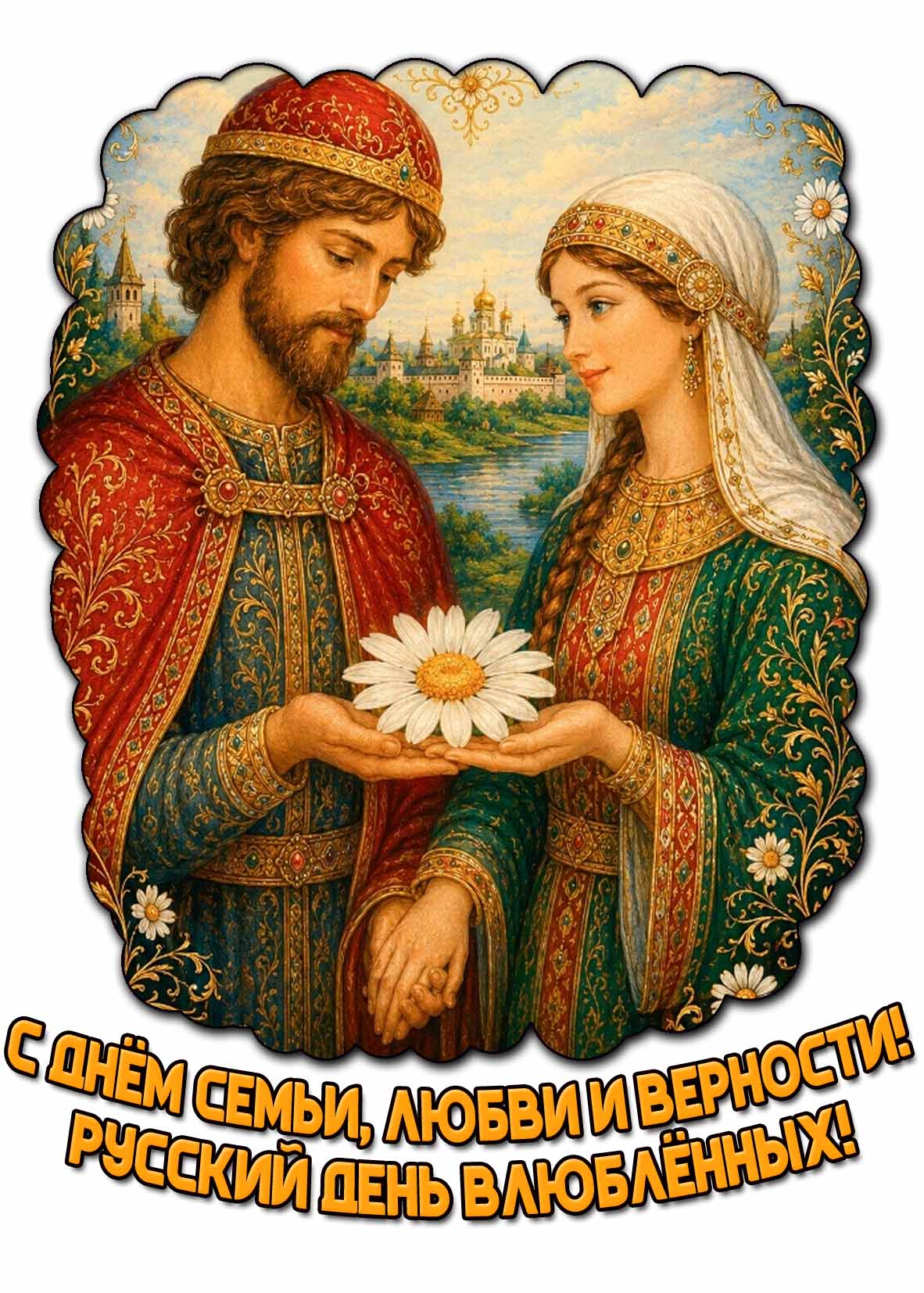 Открытка "С днём семьи, любви и верности! Русский день влюблённых!"