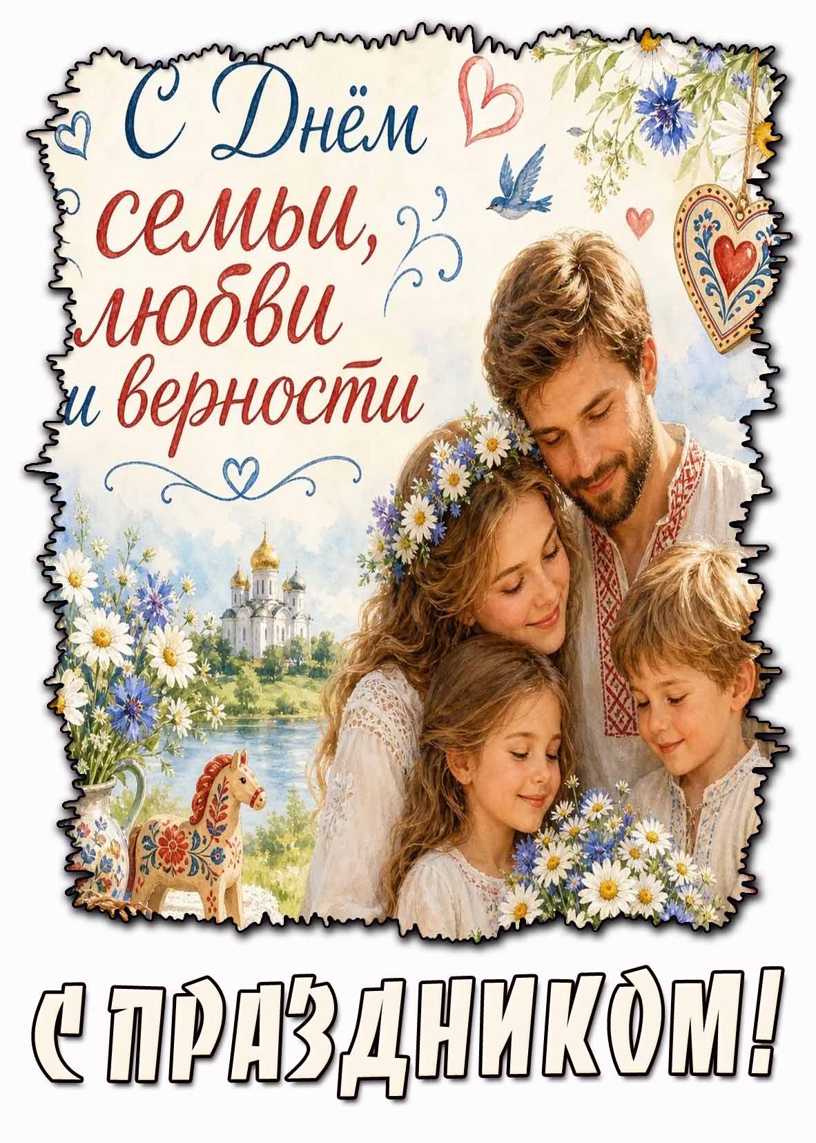 Открытка "С днём семьи, любви и верности! С праздником!"