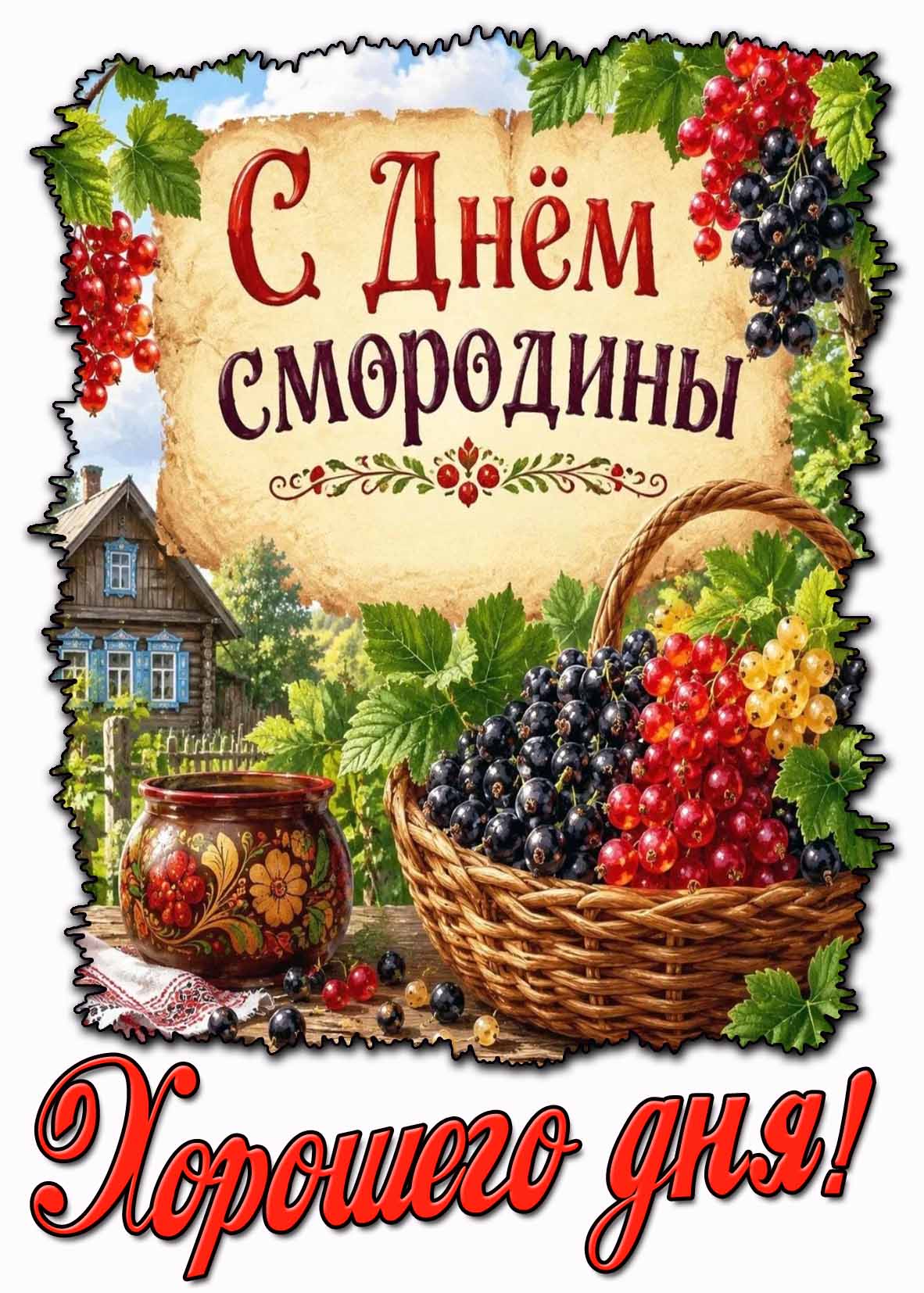 Открытка "С днём смородины! Хорошего дня!"