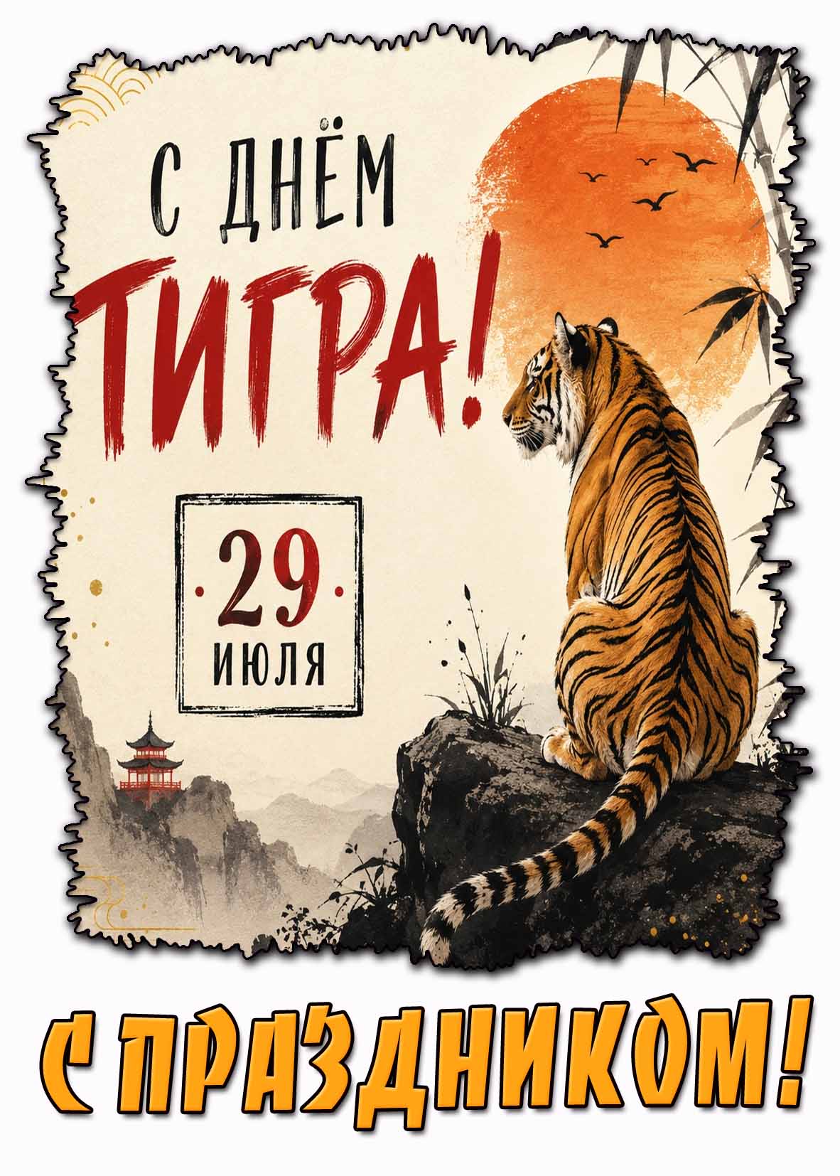 Открытка "С днём тигра! С праздником!" - 29 июля