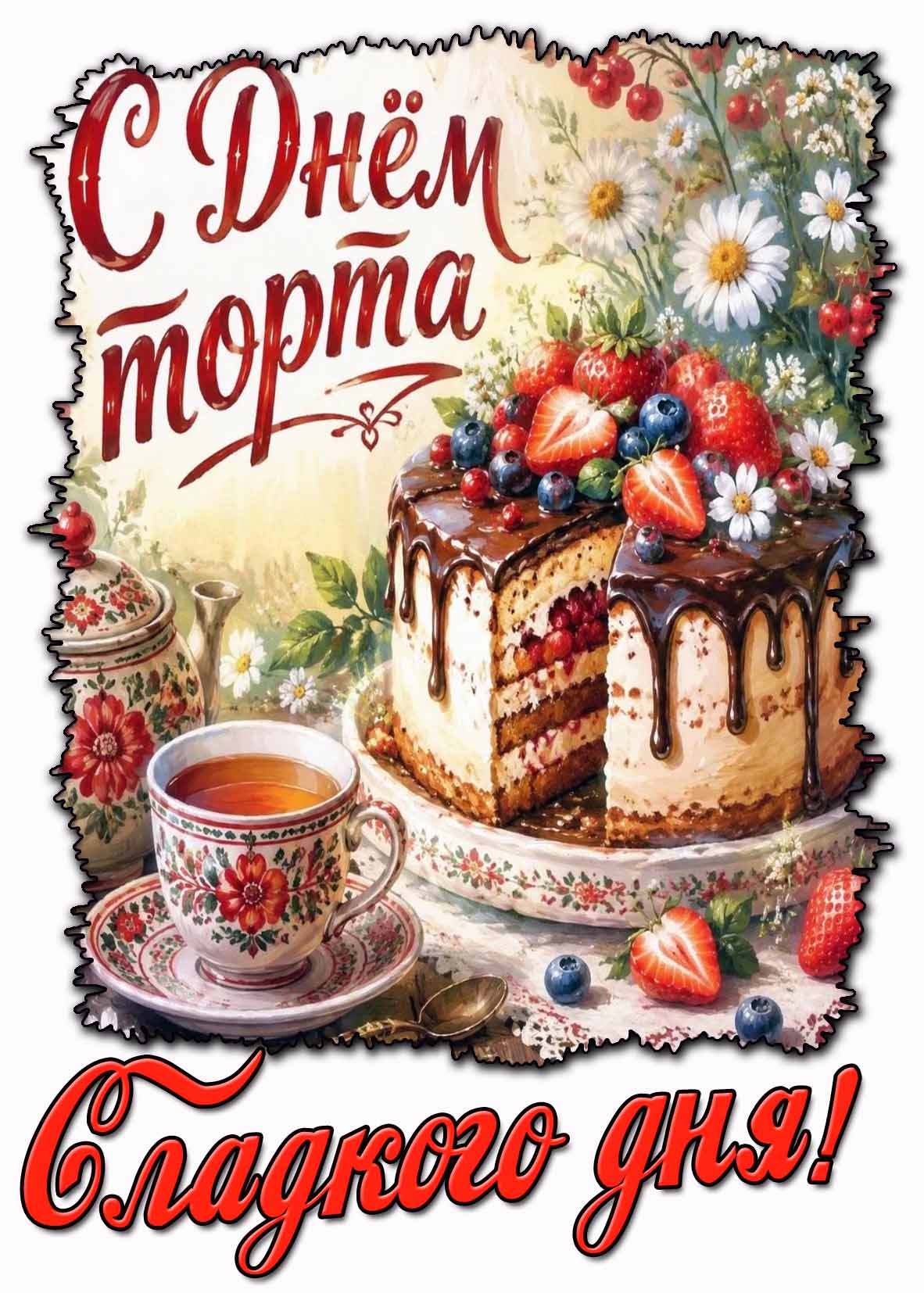 Открытка "С днём торта! Сладкого дня!"