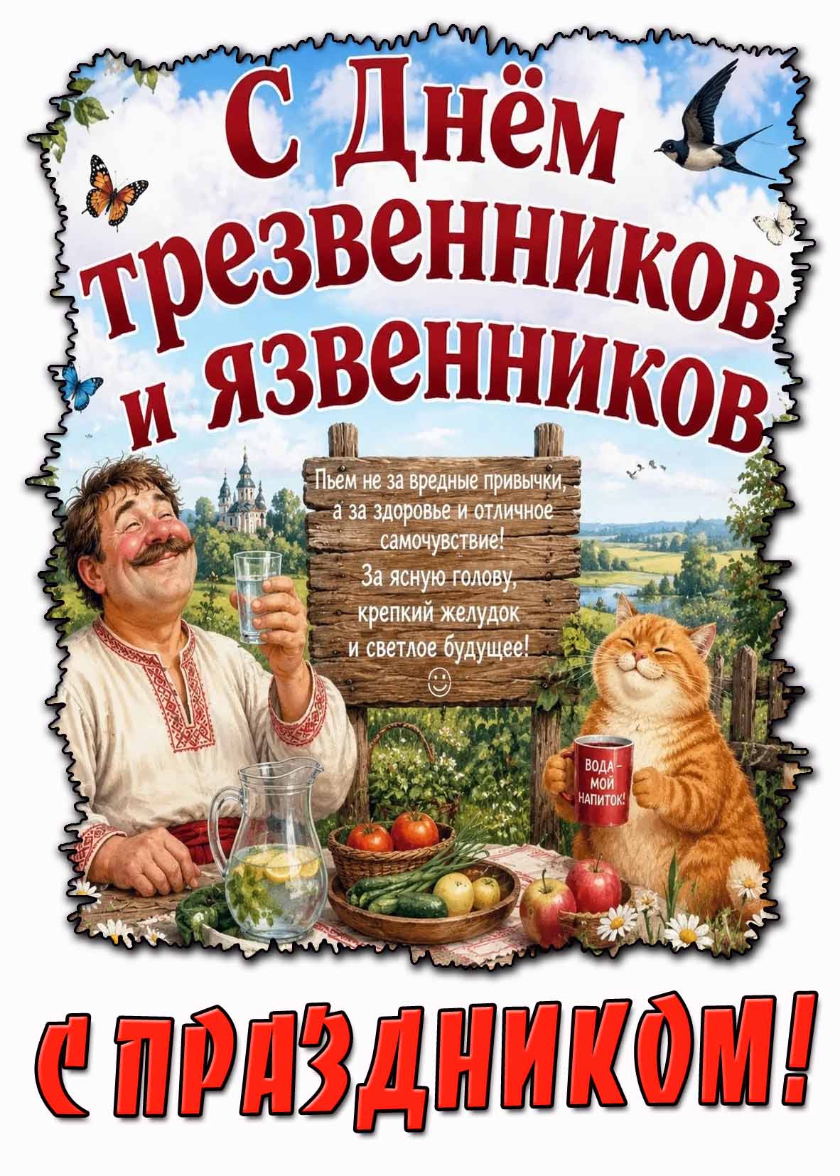 Открытка "С днём трезвенником и язвенников! С праздником! Вода мой напиток!"