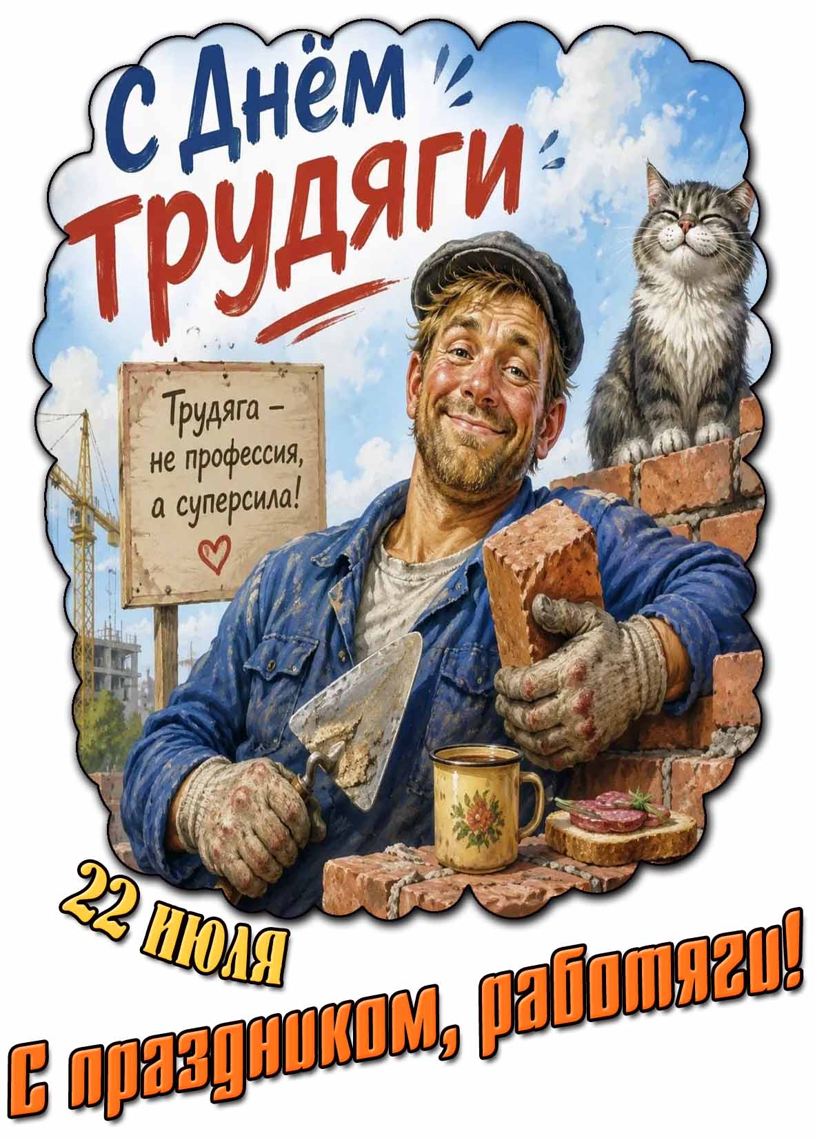 Открытка "С днём трудяги! Трудяга - не профессия, а суперсила! С праздником, работяги!"