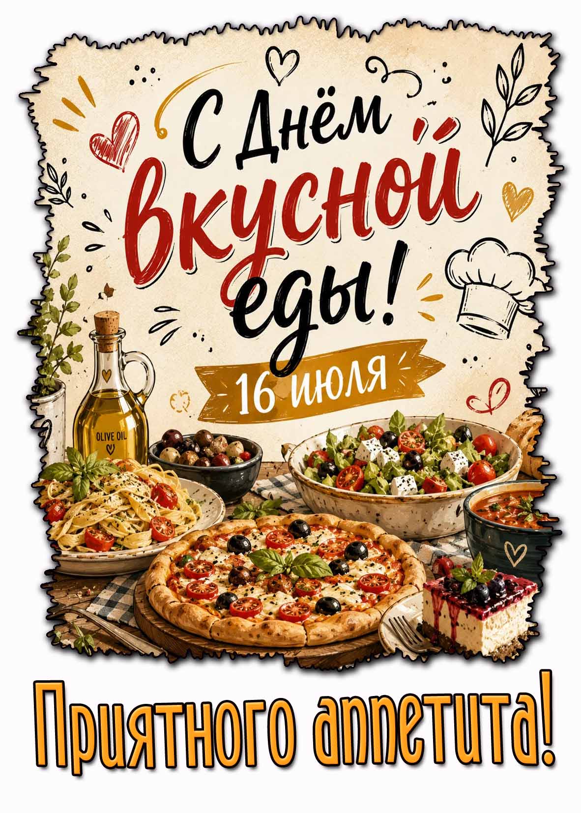 Открытка "С днём вкусной еды! Приятного аппетита!" - 16 июля