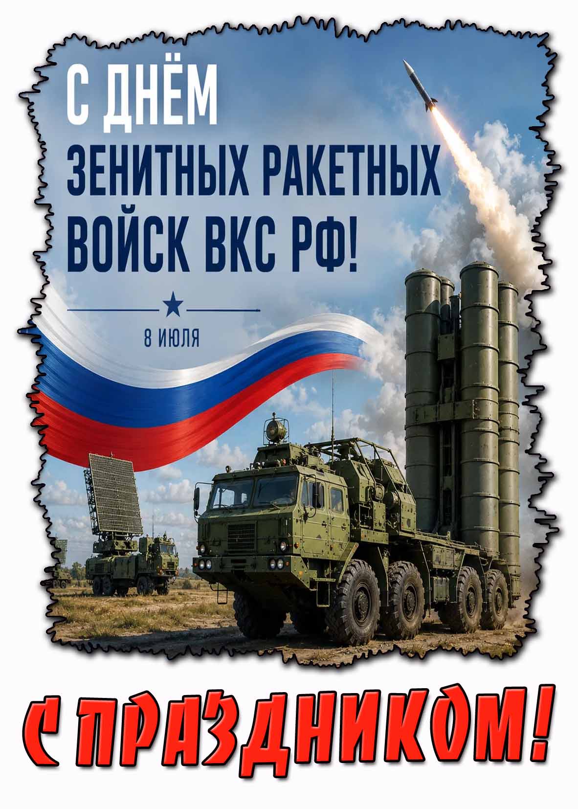 Открытка "С днём зенитных ракетных войск ВКС РФ! С праздником!" - 8 июля