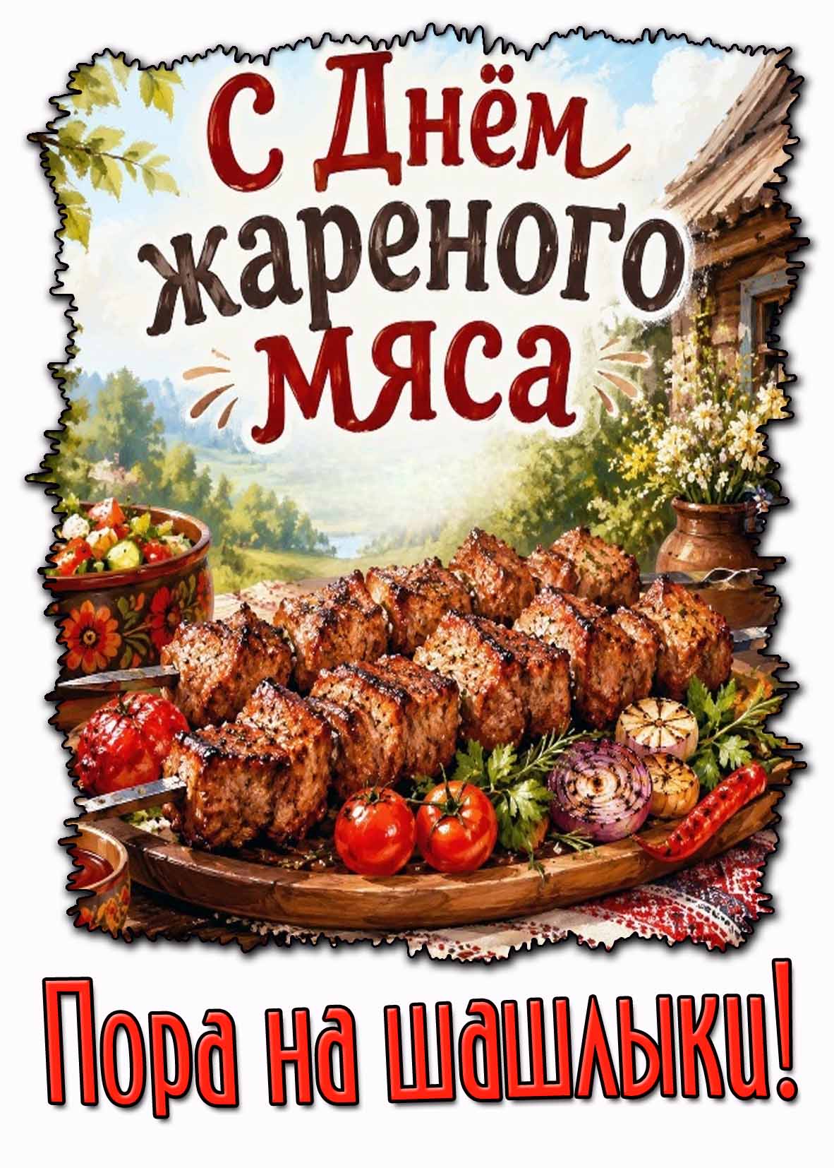 Открытка с днём жареного мяса! Пора на шашлыки!
