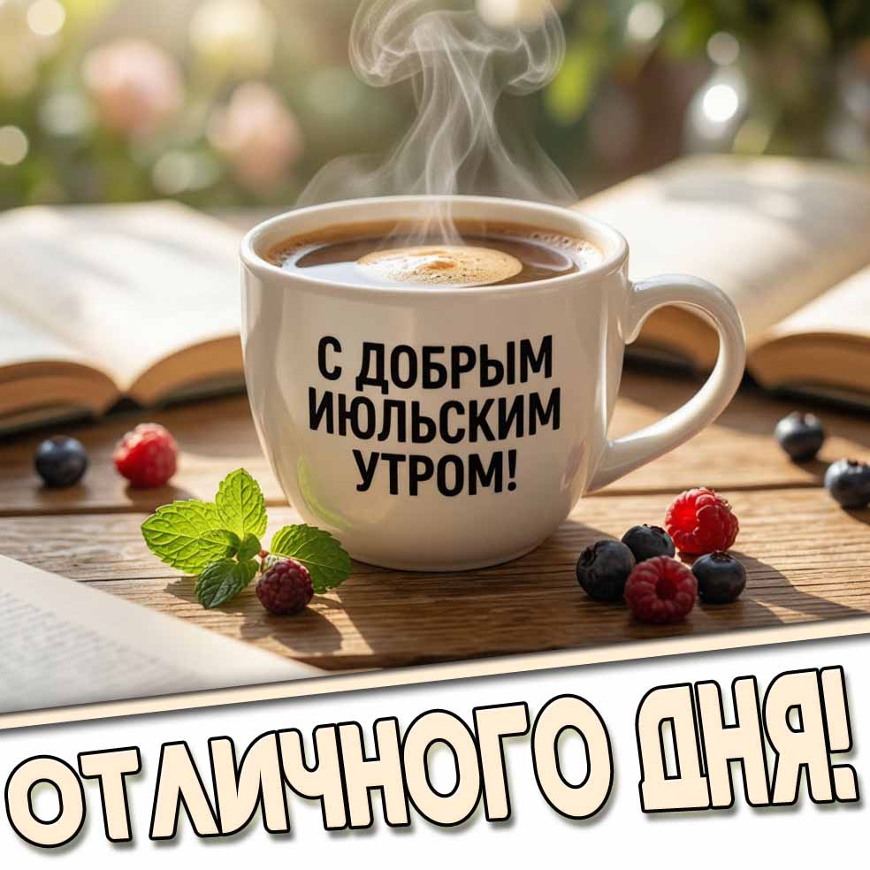 Открытка "С добрым июльским утром! Отличного дня!"