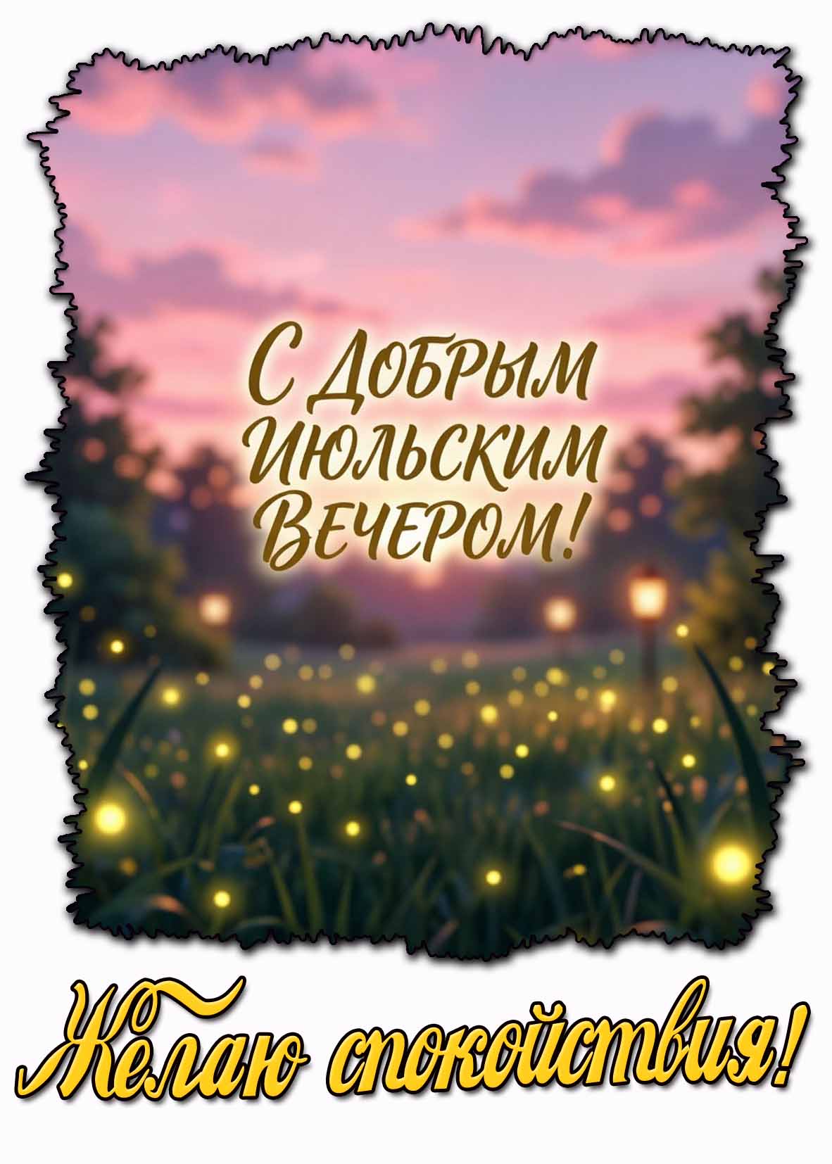 Открытка "С добрым июльским вечером! Желаю спокойствия!"