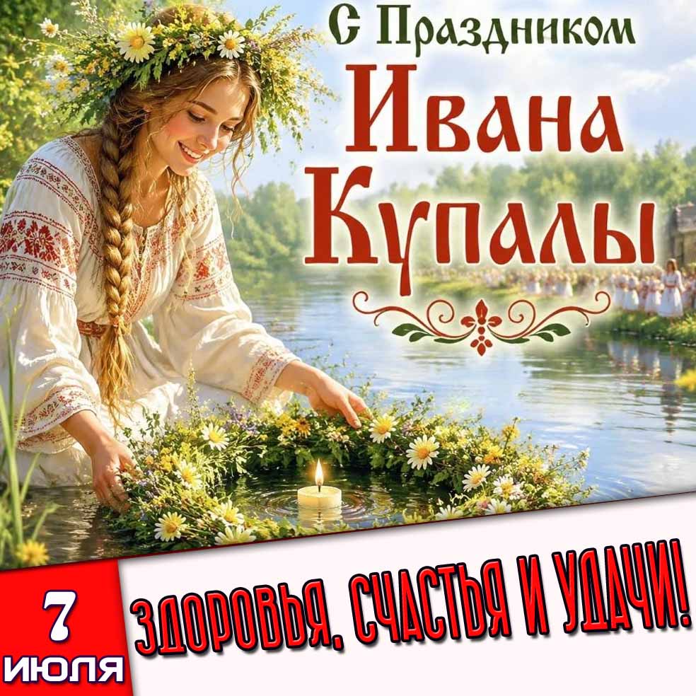 Открытка "С праздником Ивана Купалы! Здоровья, счастья и удачи!" - 7 июля