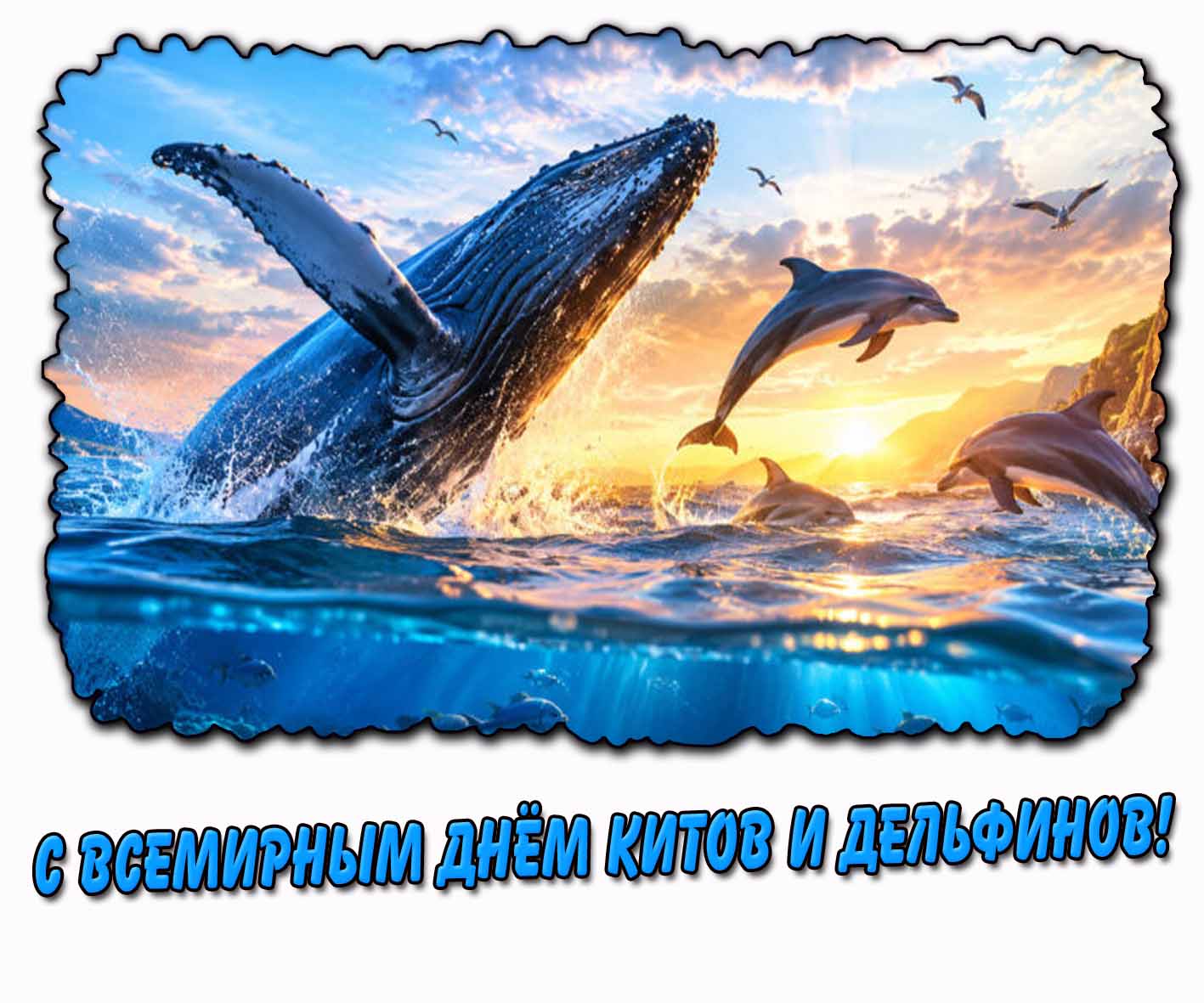 Открытка с Всемирным днём китов и дельфинов
