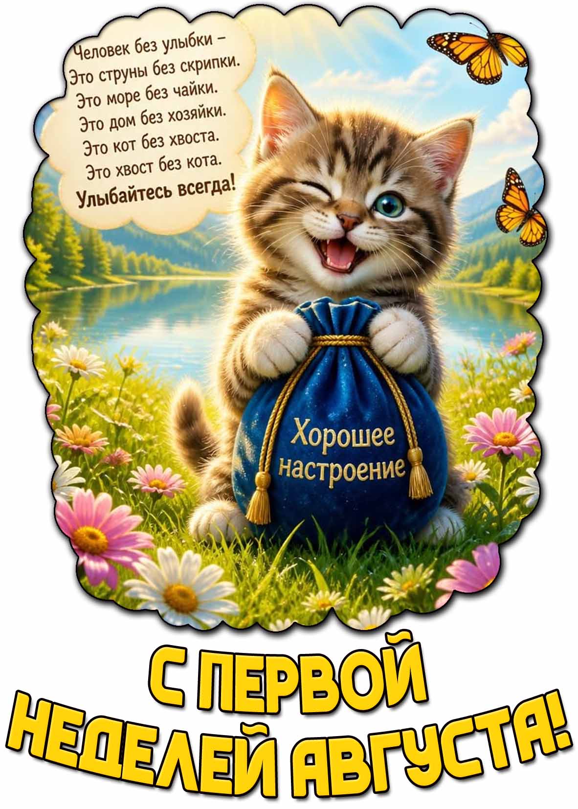 Картинка "С первой неделей августа! Хорошего настроения! Улыбайтесь всегда!"