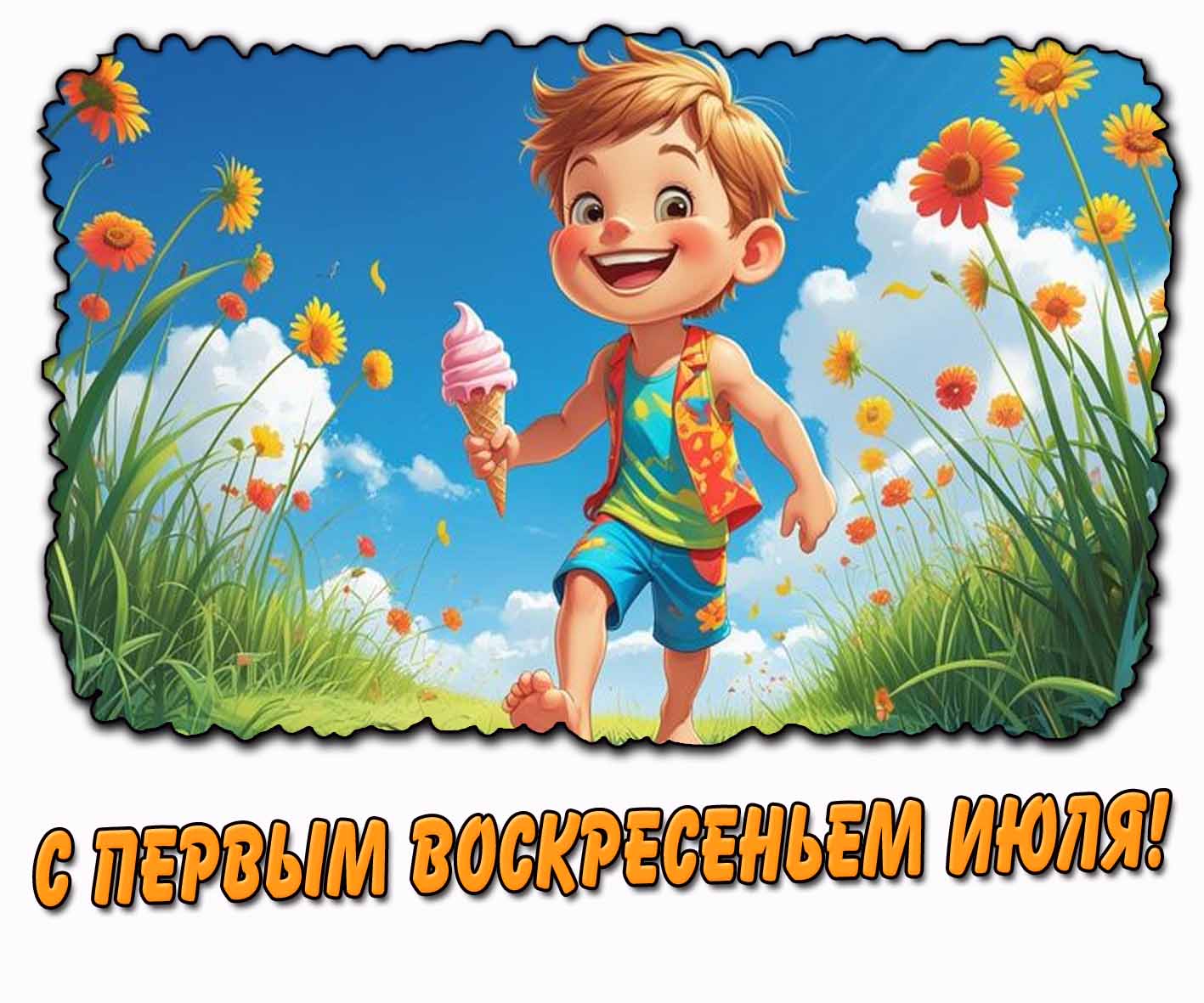 С первым воскресеньем июля! - детская открытка