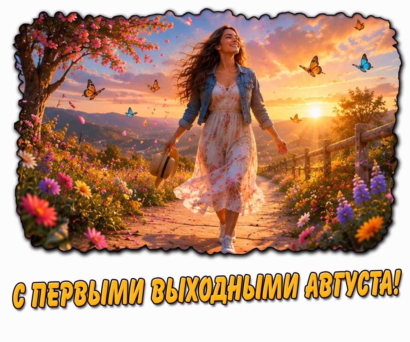 Открытка с первыми выходными августа