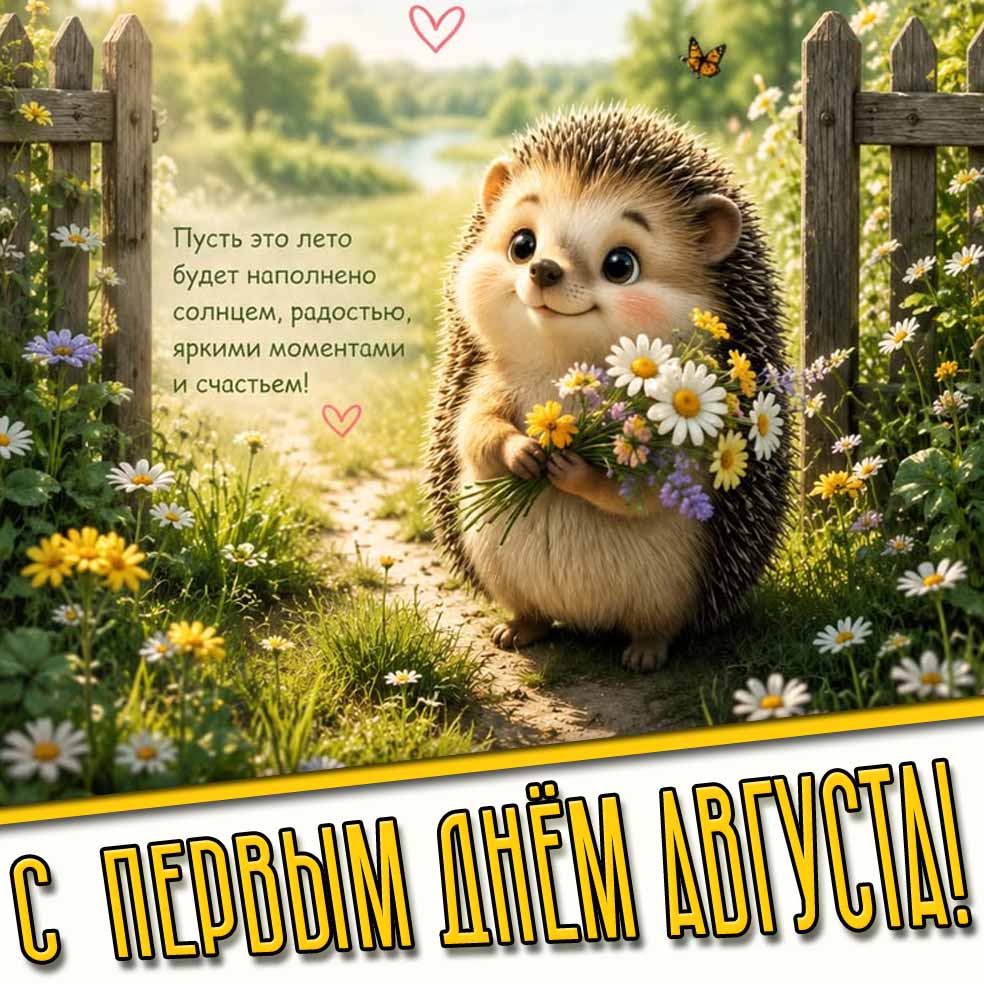 Открытка "С первым днём августа! Пусть это лето будет наполнено солнцем, радостью, яркими моментами и счастьем!"