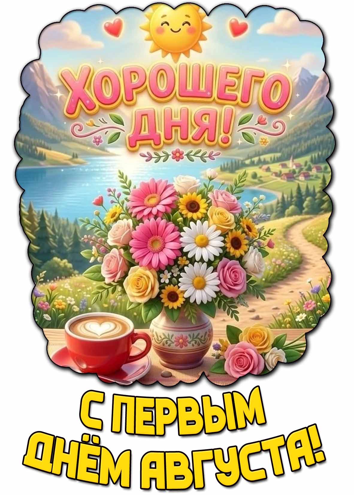 Красивая картинка "С первым днём августа! Хорошего дня!"