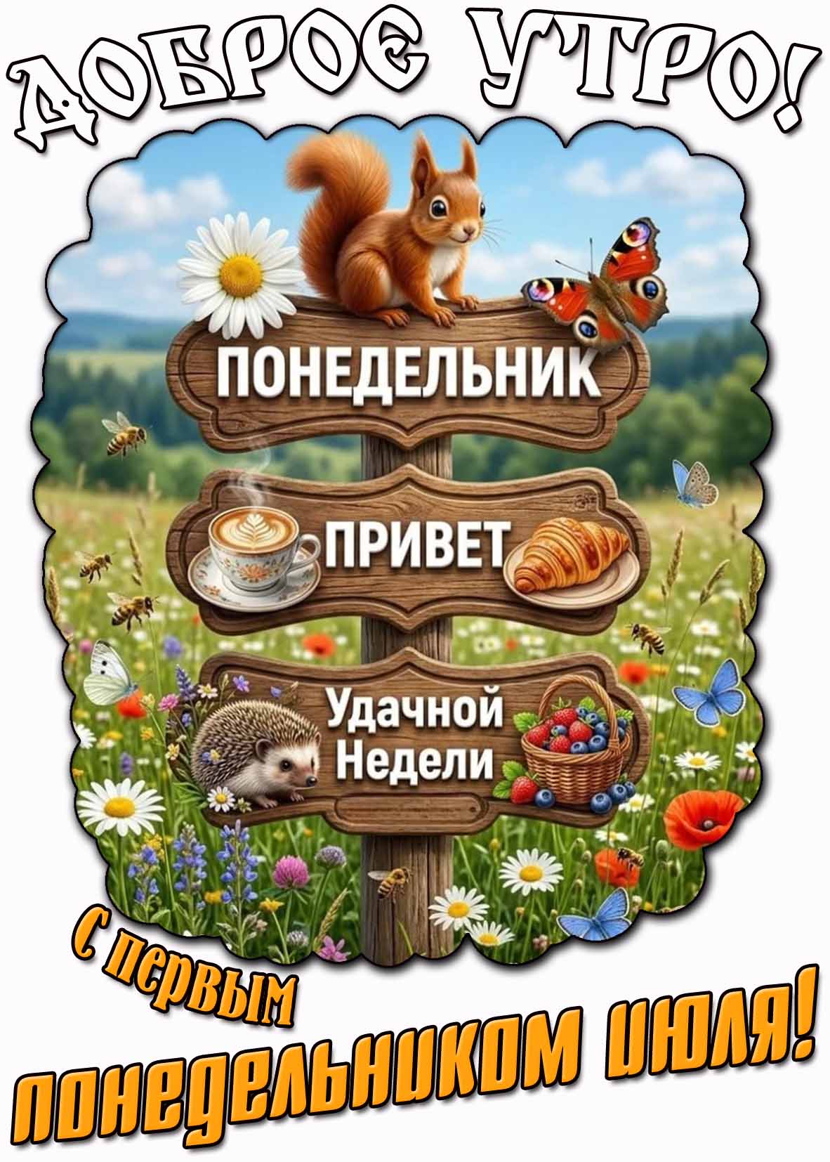 Картинка "Доброе утро! Привет! С первым понедельником июля! Удачной недели!"