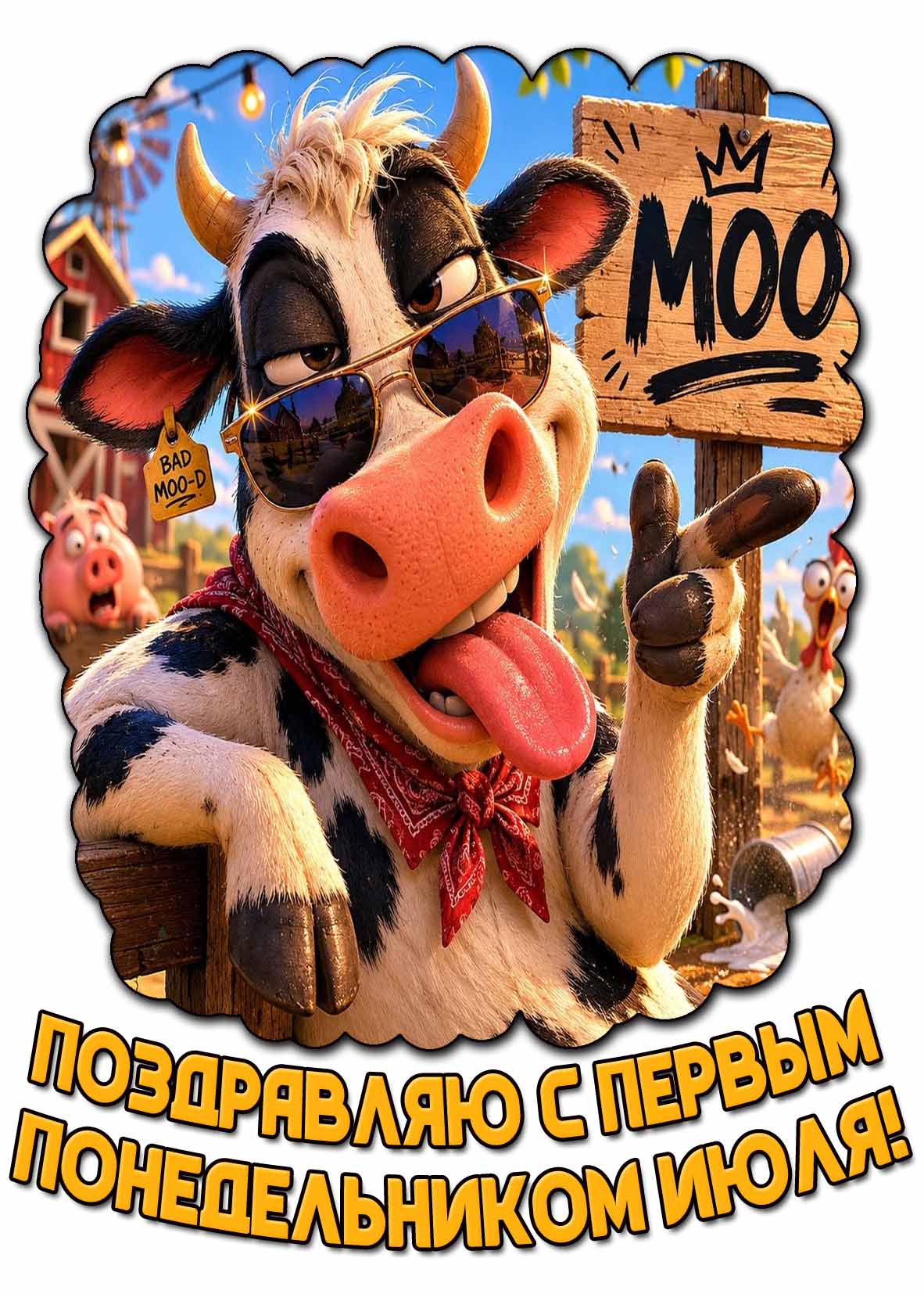 Прикольная открытка "Поздравляю с первым понедельником июля!"