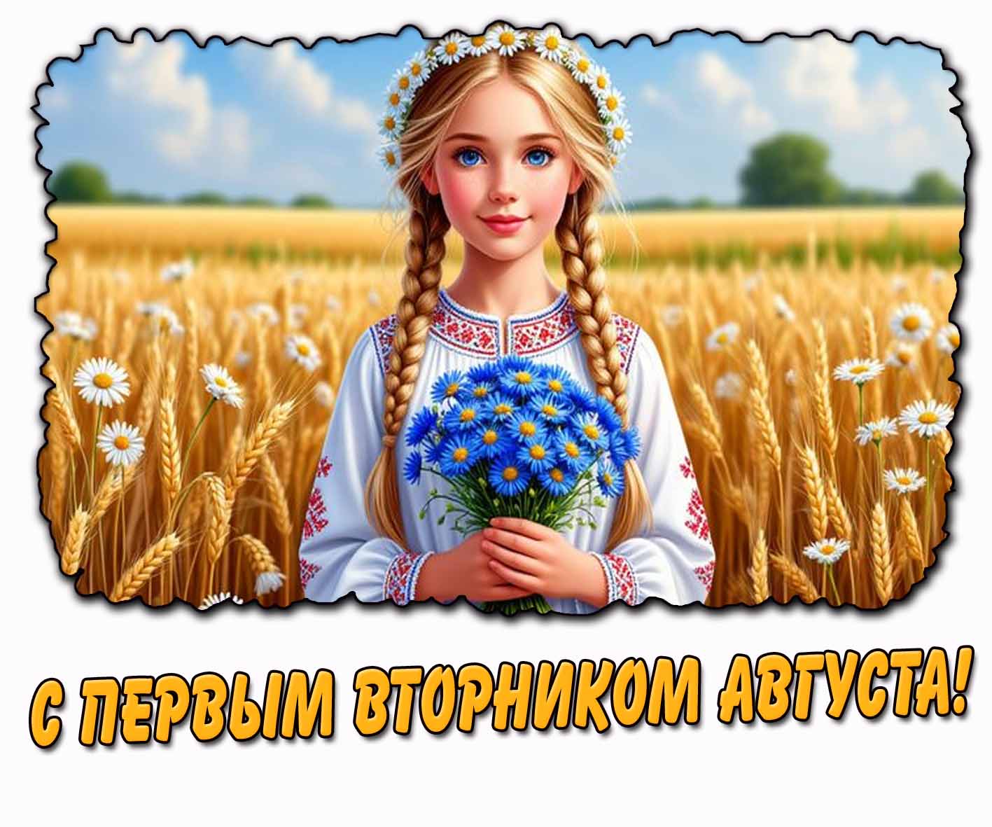 С первым вторником августа! - открытка с девушкой