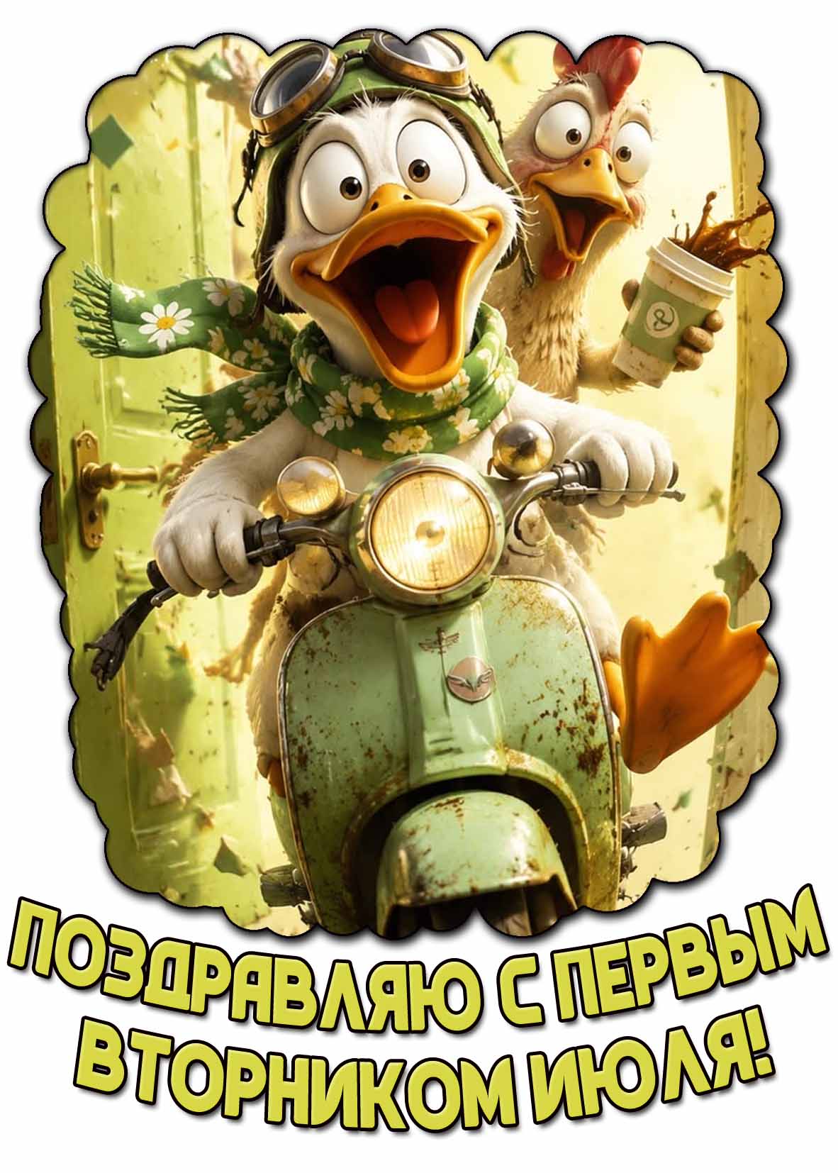 Смешная открытка "Поздравляю с первым вторником июля!"