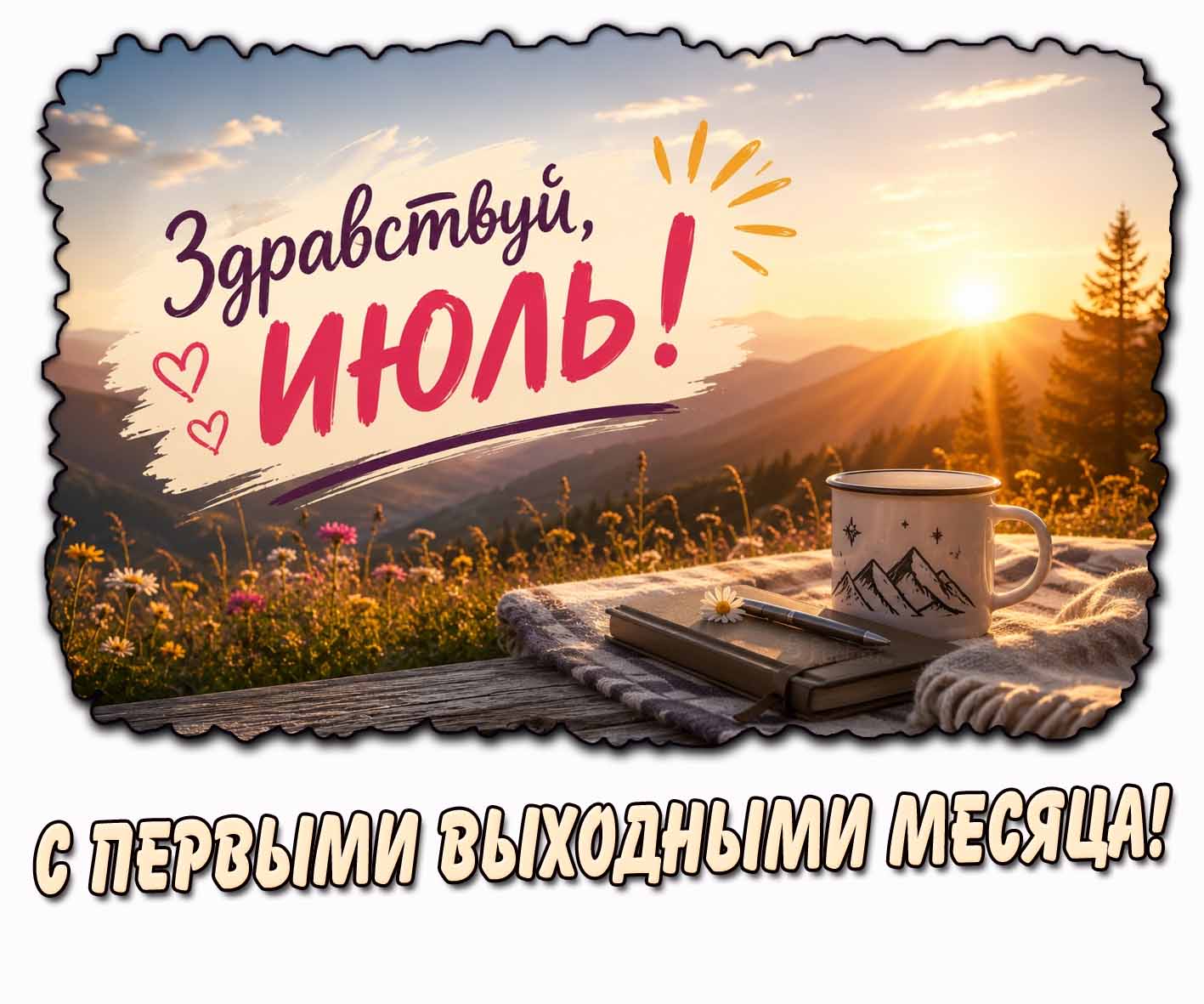Картинка "Здравствуй, июль! С первыми выходными месяца!"