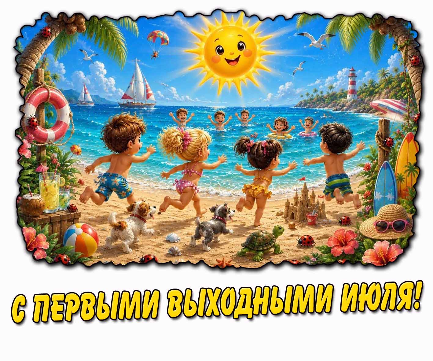 Детская картинка с первыми выходными июля