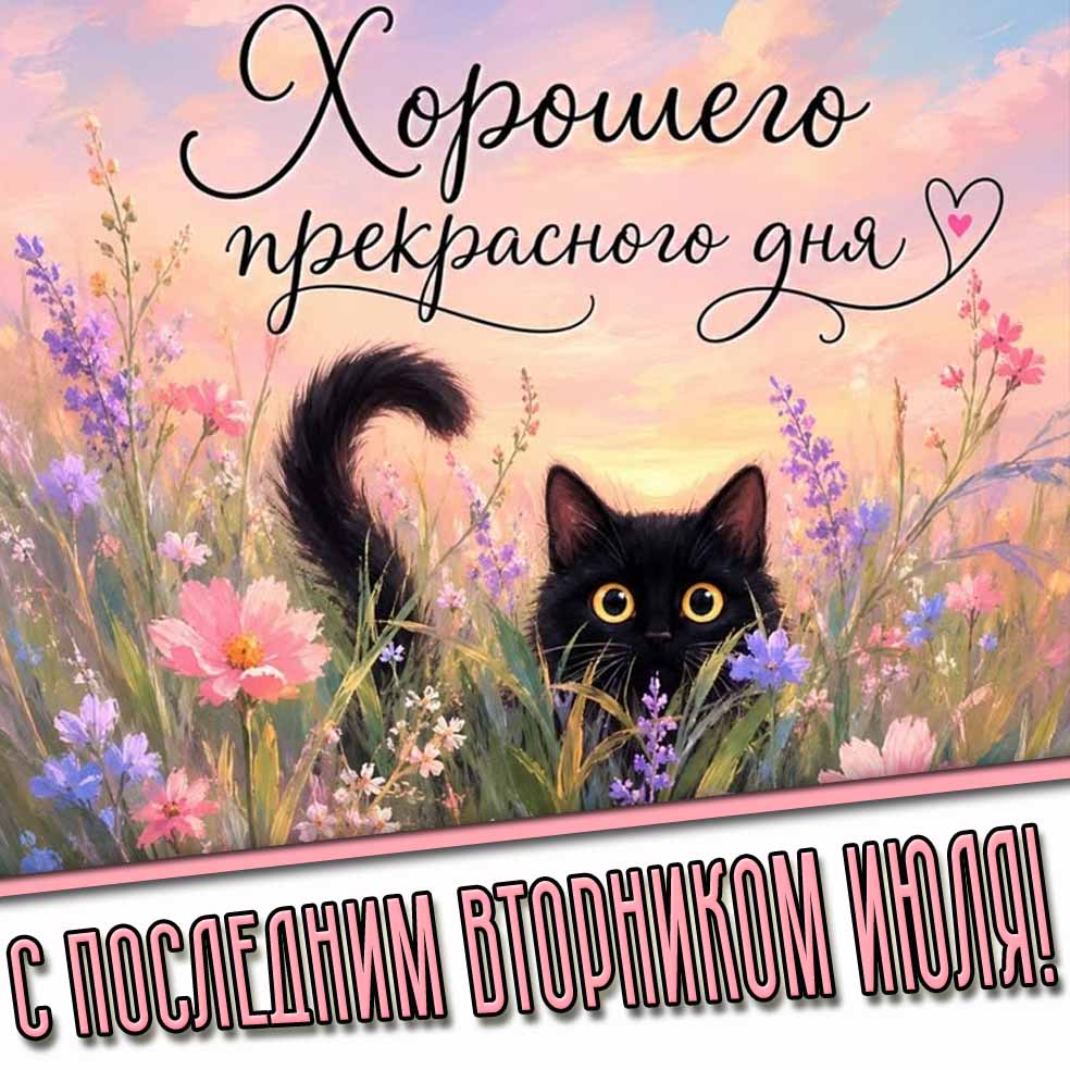 Открытка "С последним вторником июля! Хорошего прекрасного дня!"
