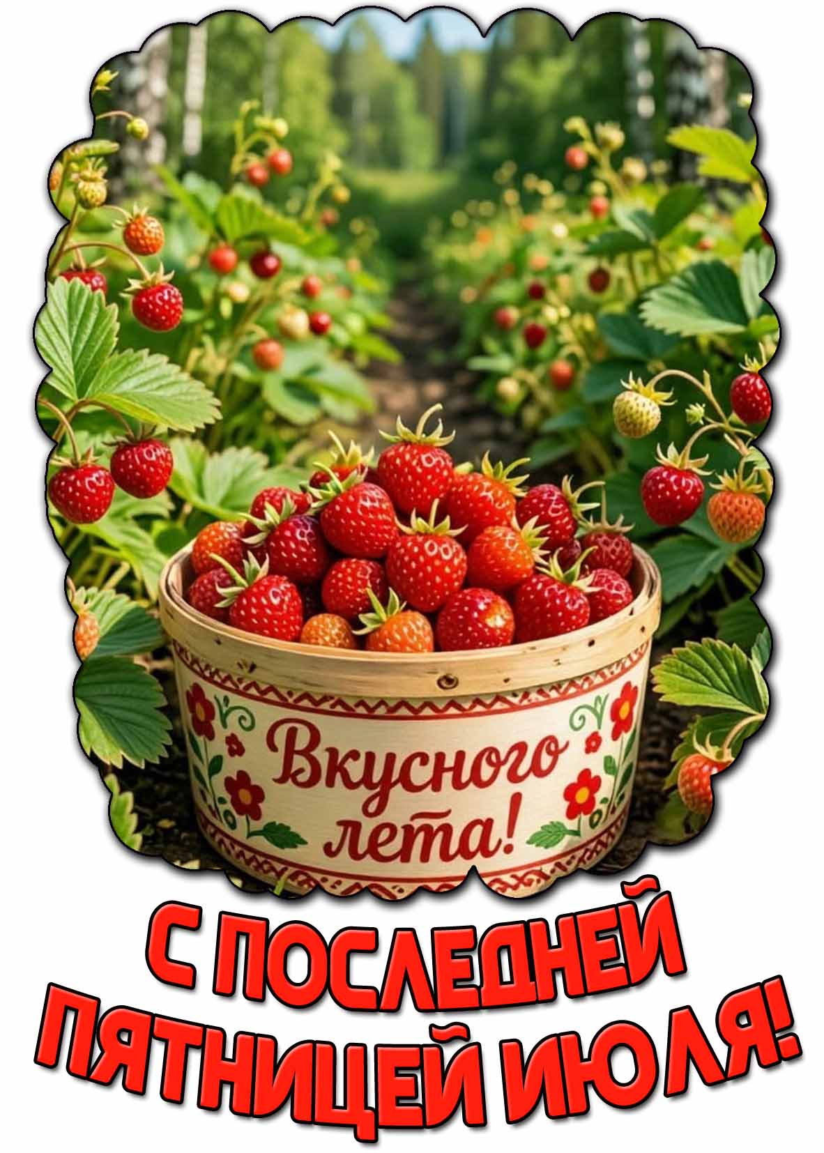 Открытка "С последней пятницей июля! Вкусного лета!"