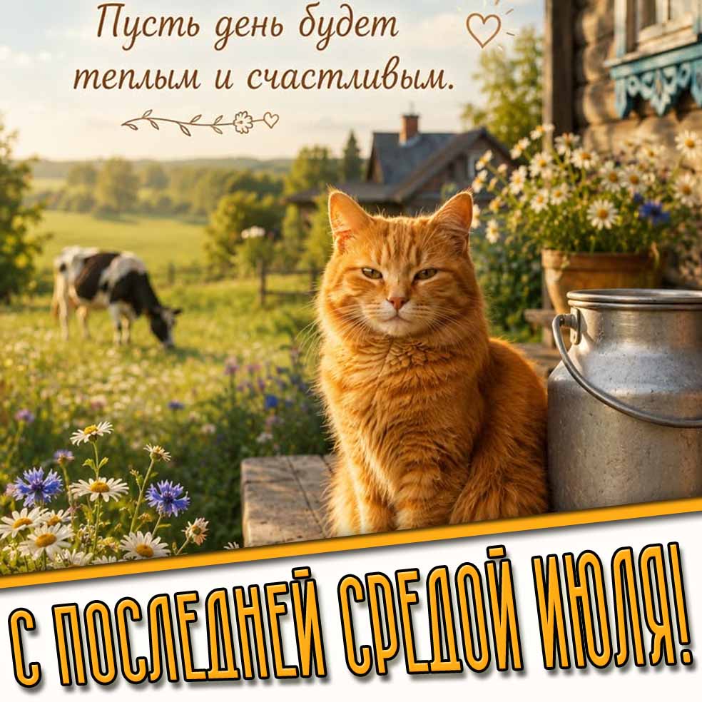 Открытка "С последней средой июля! Пусть день будет тёплым и счастливым!"