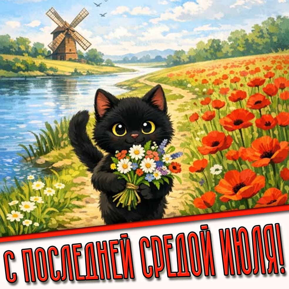 С последней средой июля! - открытка с котом