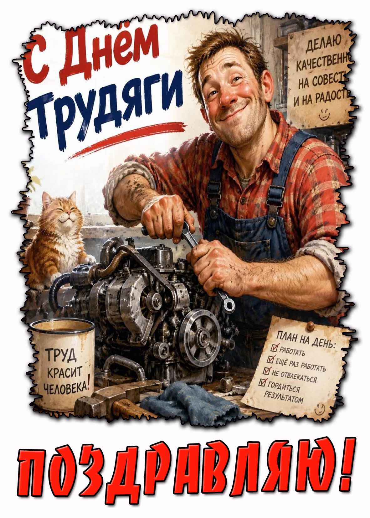 Поздравительная картинка "С днём трудяги! Труд красит человека!"