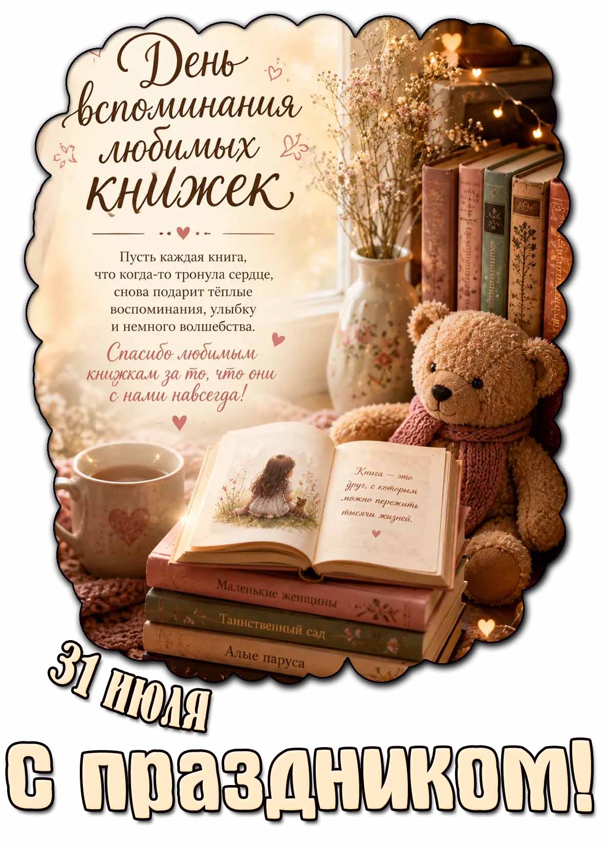 Поздравительная открытка на день вспоминания любимых книжек! С праздником! - 31 июля