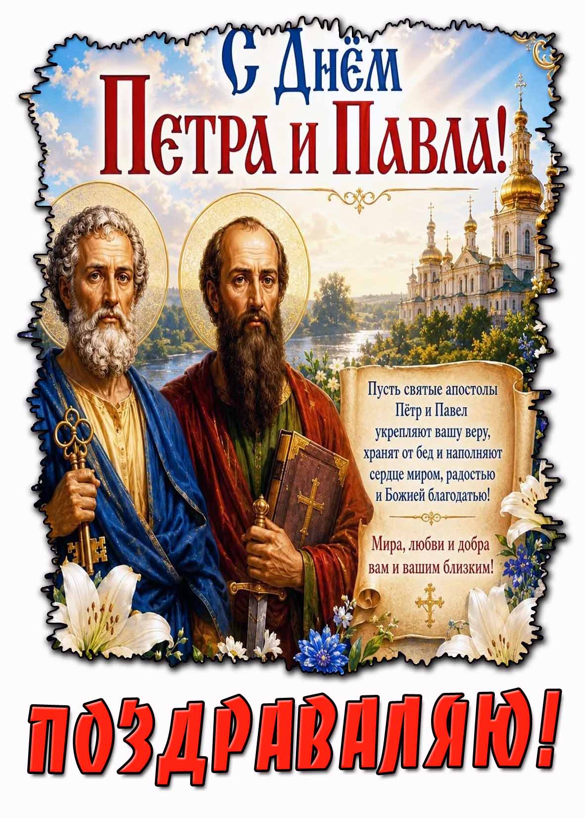 Поздравительная открытка с днём Петра и Павла