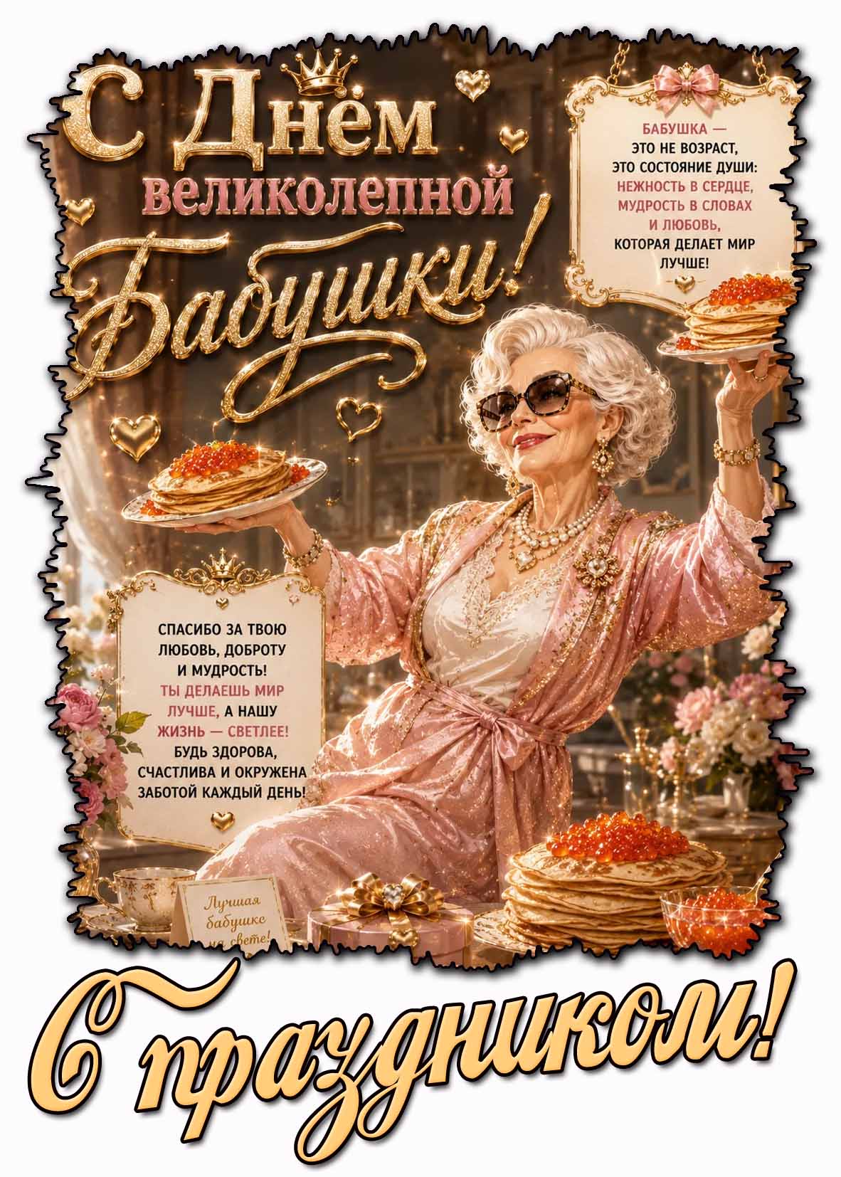 Поздравительная открытка "С днём великолепной бабушки! С праздником!"