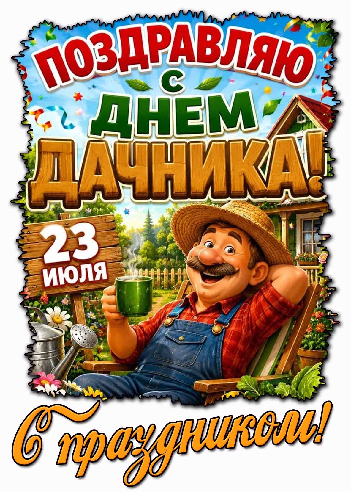 Позитивная отrрытка "Поздравляю с днём дачника! С праздником!" - 23 июля