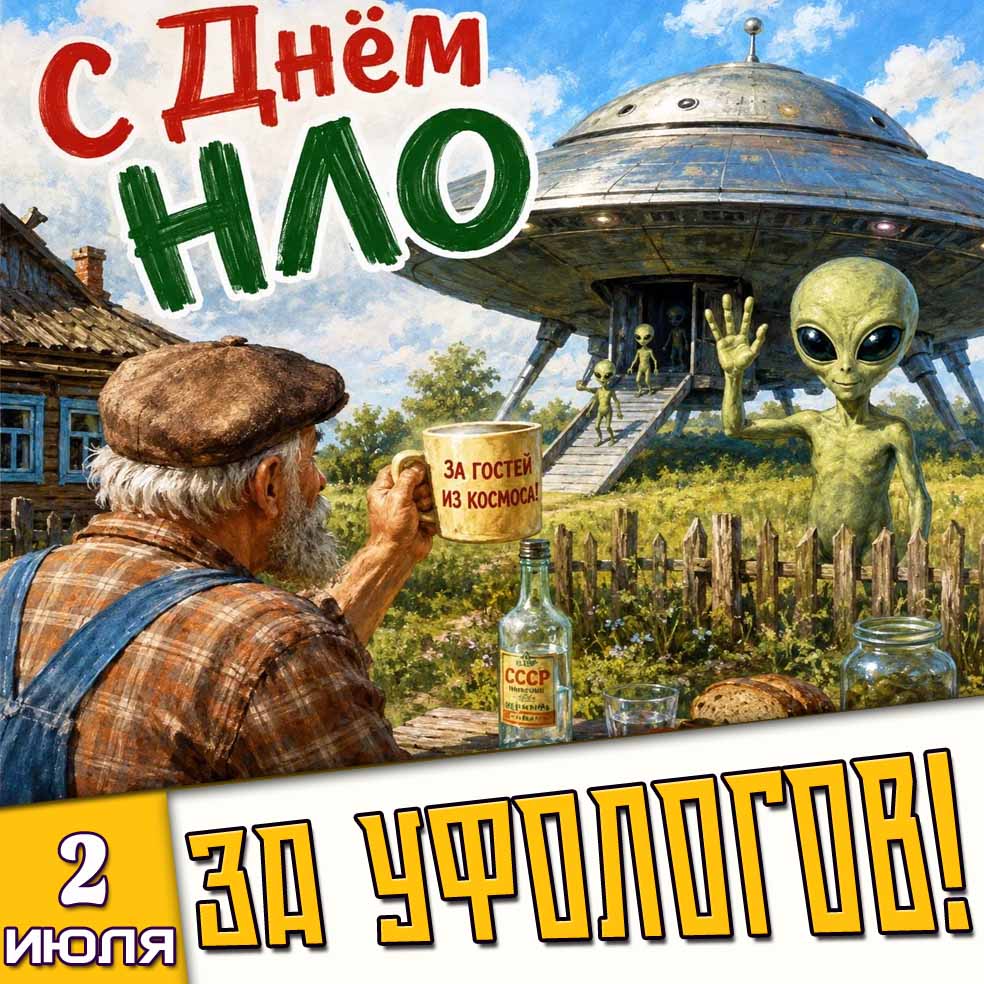 Прикольная картинка 2 июля - с днём НЛО! За гостей из космоса! За уфологов!