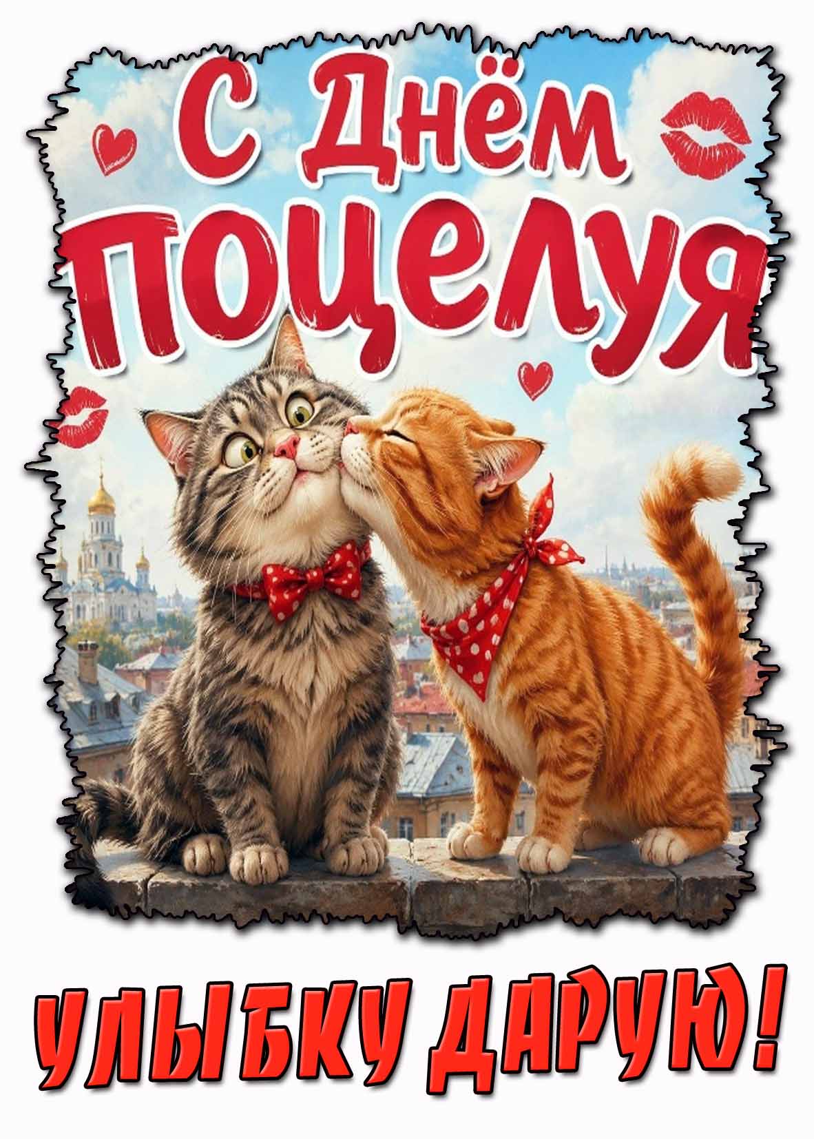 Прикольная картинка "С днём поцелуя! Улыбку дарую!"