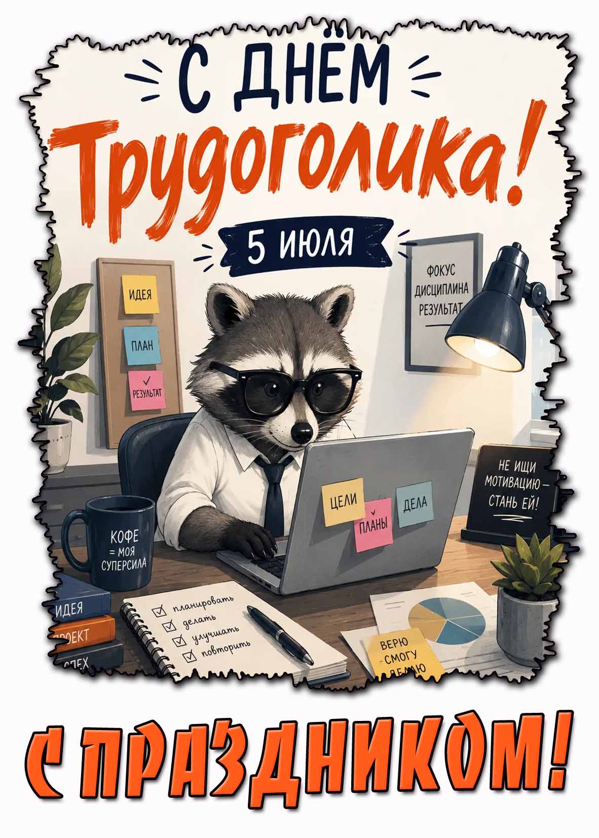 Прикольная картинка "С днём трудоголика! С праздником!" - 5 июля