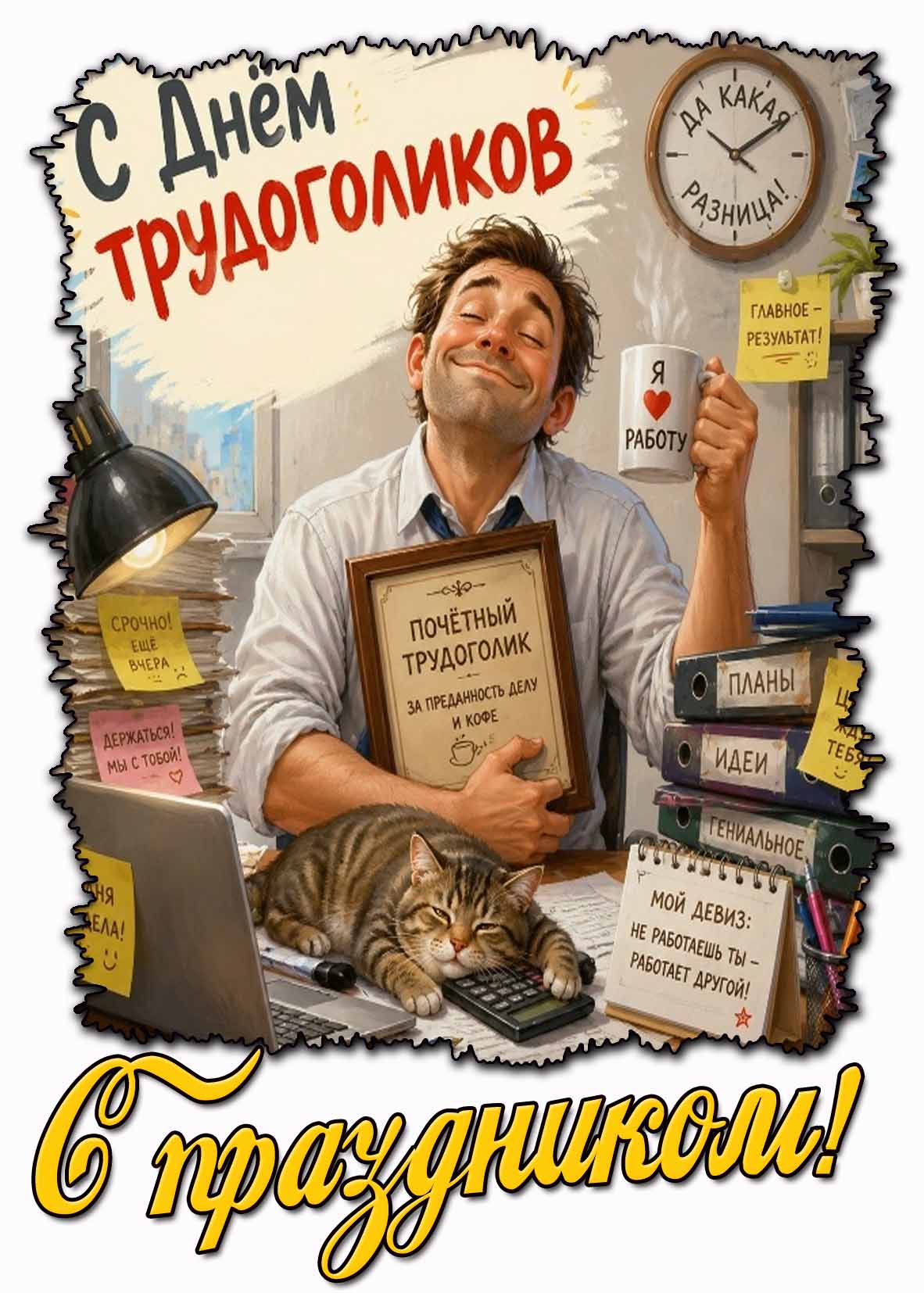 Прикольная картинка "С днём трудоголиков! С праздником!"
