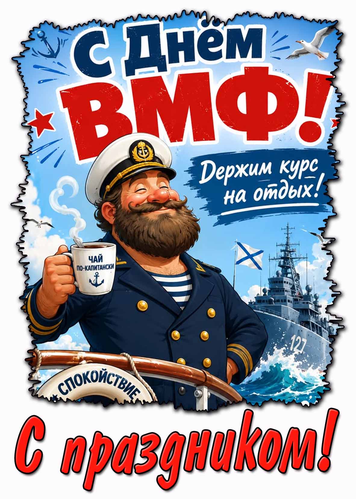 Прикольная картинка "С днём ВМФ! Держим курс на отдых! С праздником!"