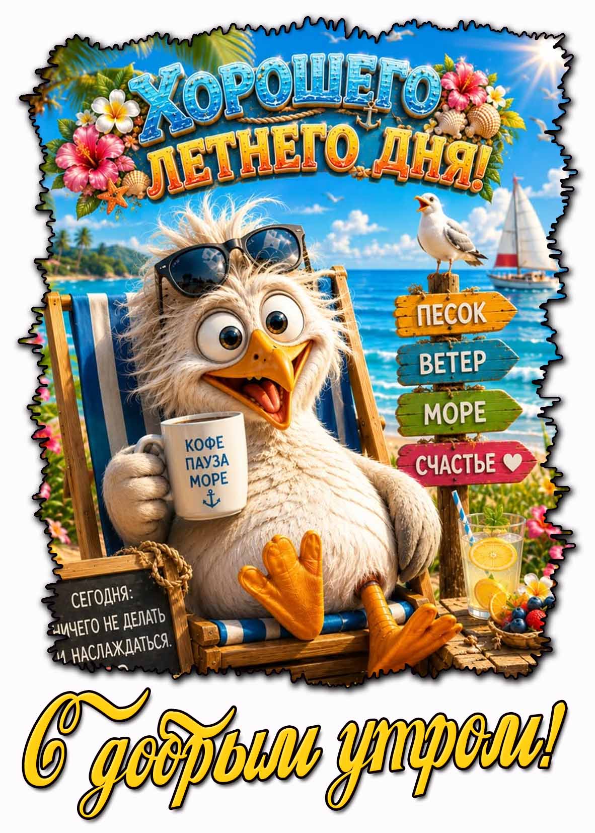 Прикольная картинка "С добрым утром! Хорошего летнего дня!"