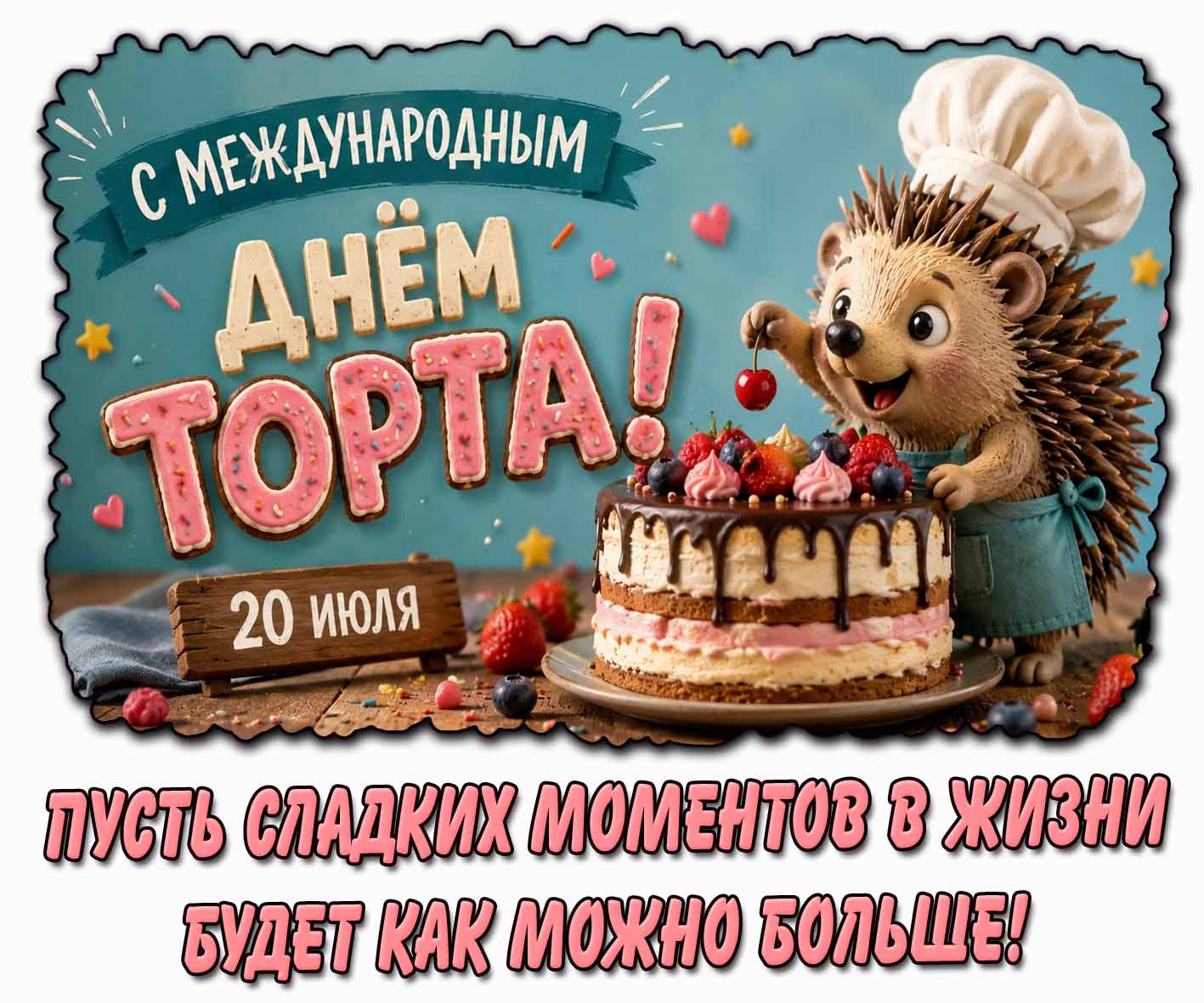 Прикольная картинка "С Международным днём торта! Пусть сладких моментов в жизни будет как можно больше!" - 20 июля