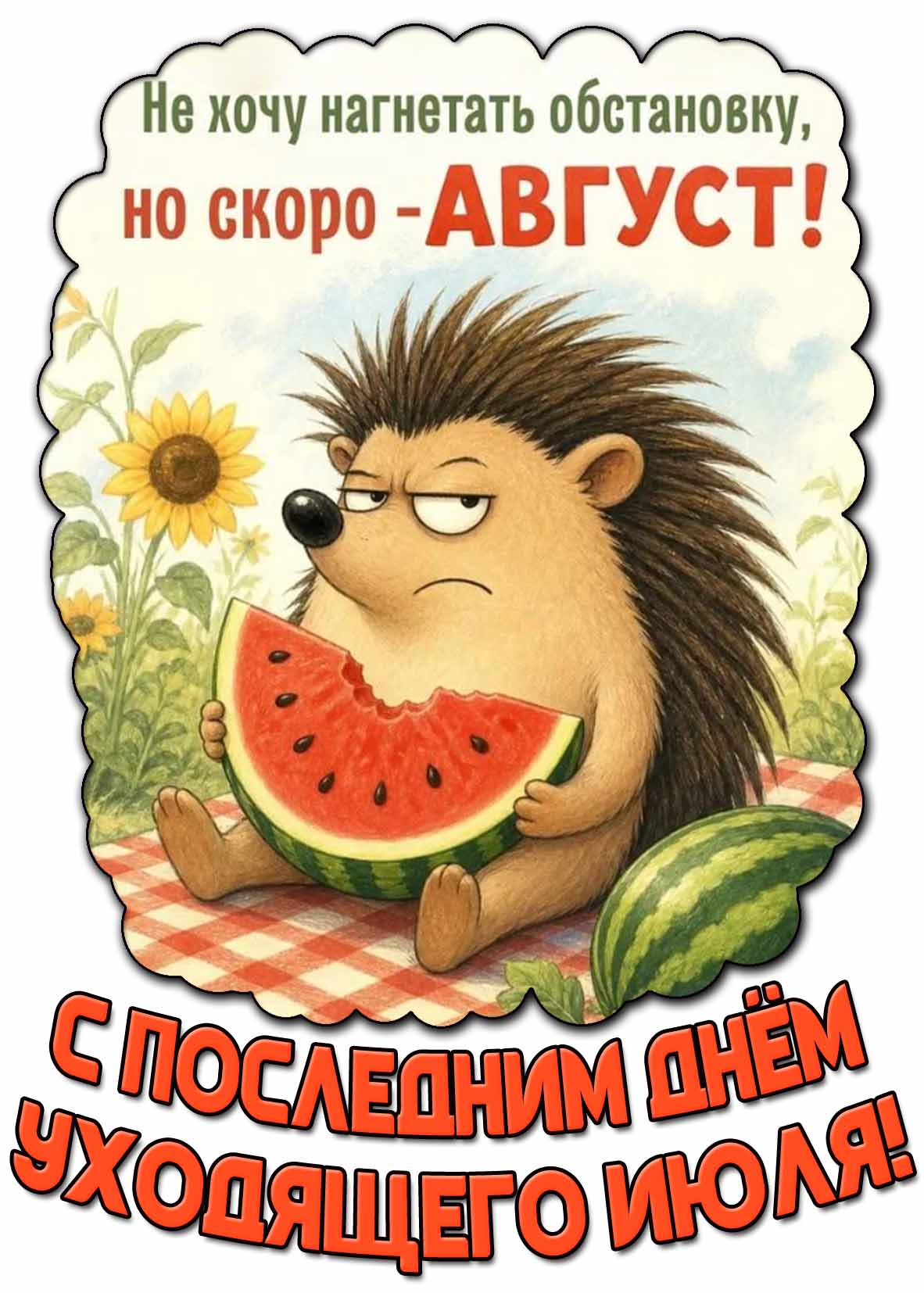 Прикольная картинка "С последним днём уходящего июля! Не хочу нагнетать обстановку, но скоро - АВГУСТ!"