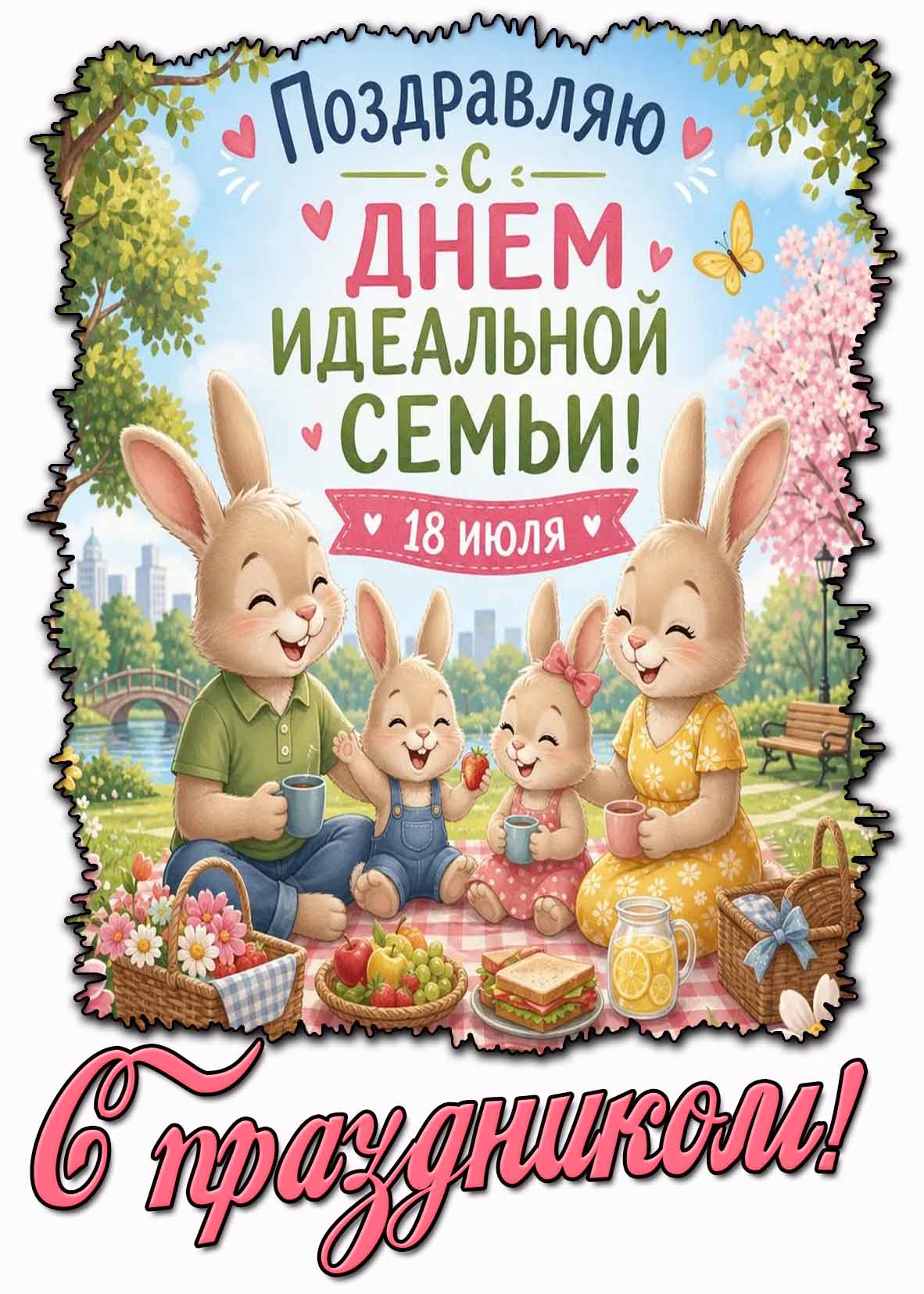 Прикольная мультяшная картинка "Поздравляю с днём идеальной семьи! С праздником!" - 18 июля