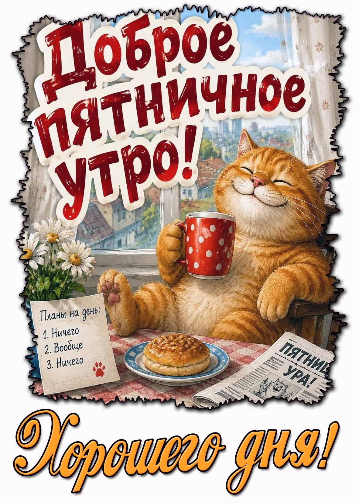 Прикольная открытка "Доброе пятничное утро! Хорошего дня!"