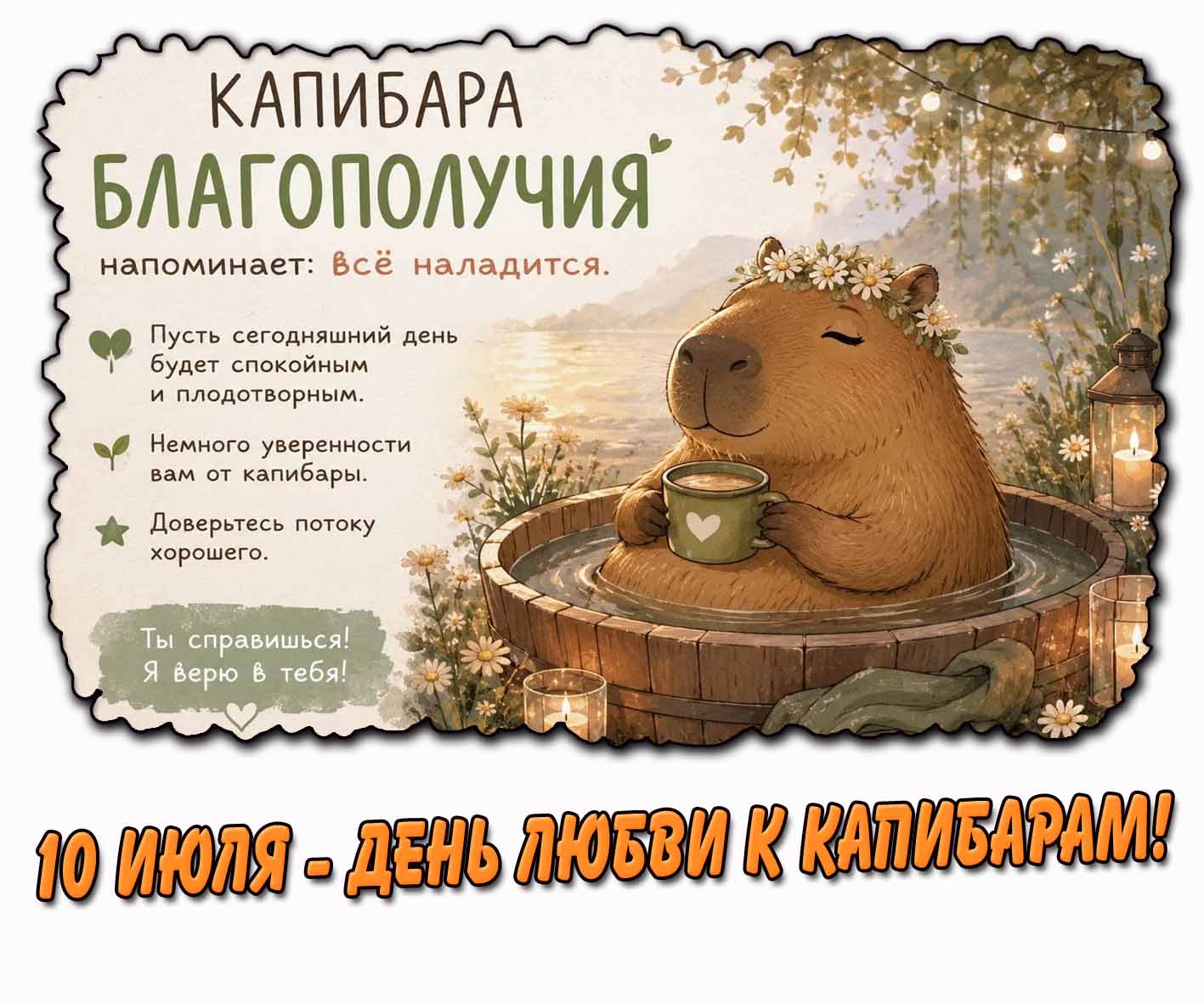 Прикольная открытка на день любви к капибарам - 10 июля
