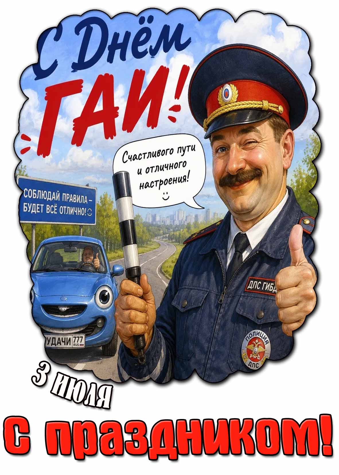 Прикольная открытка "С днём ГАИ! Счастливого пути и отличного настроения! С праздником!"