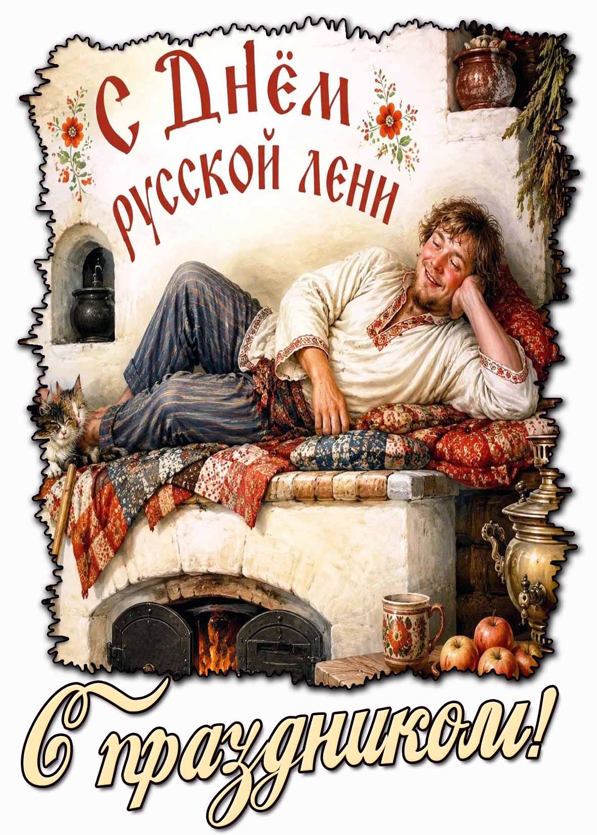 Прикольная открытка "С днём русской лени! С праздником!"