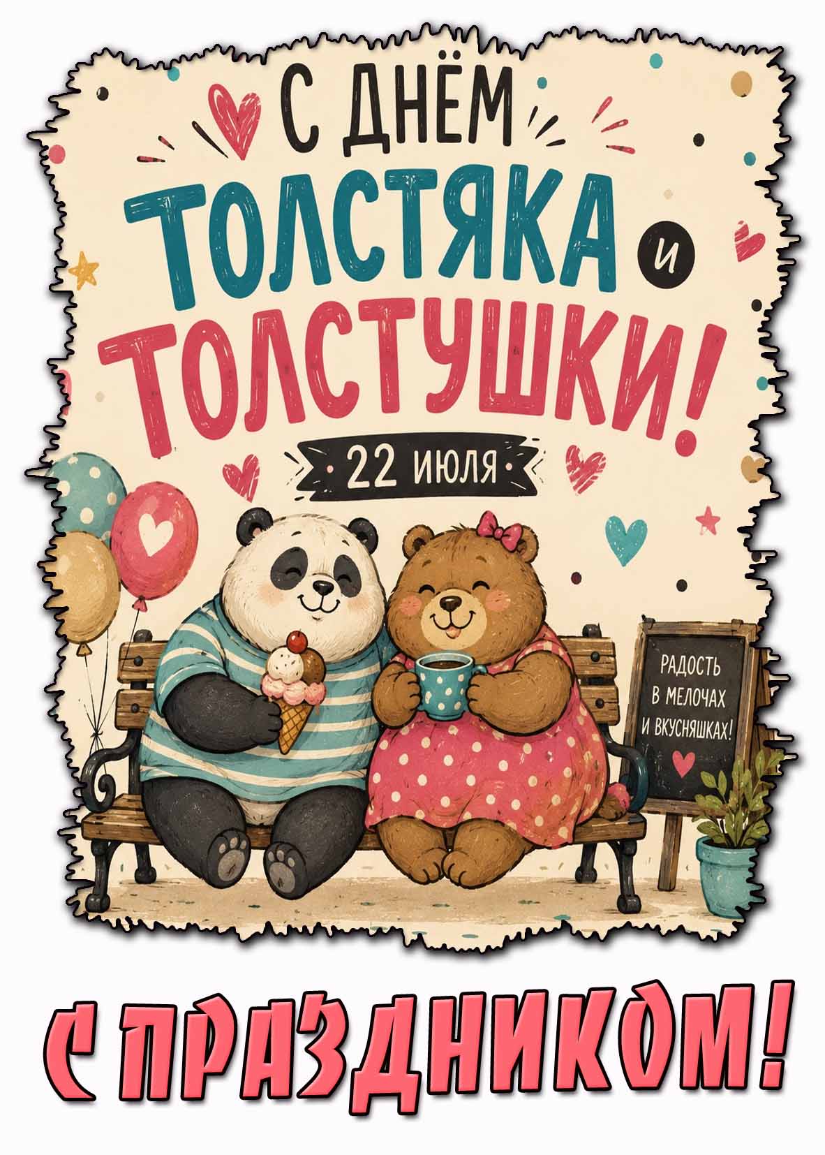 Прикольная открытка "С днём толстяка и толстушки! С праздником!" - 22 июля